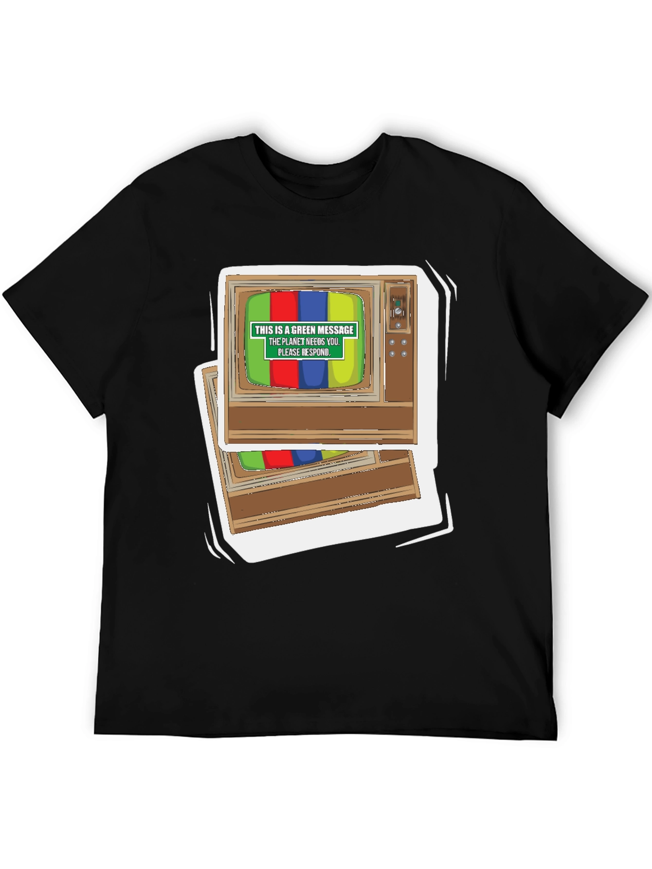 Black Retro TV Green Message Graphic Tee view 5