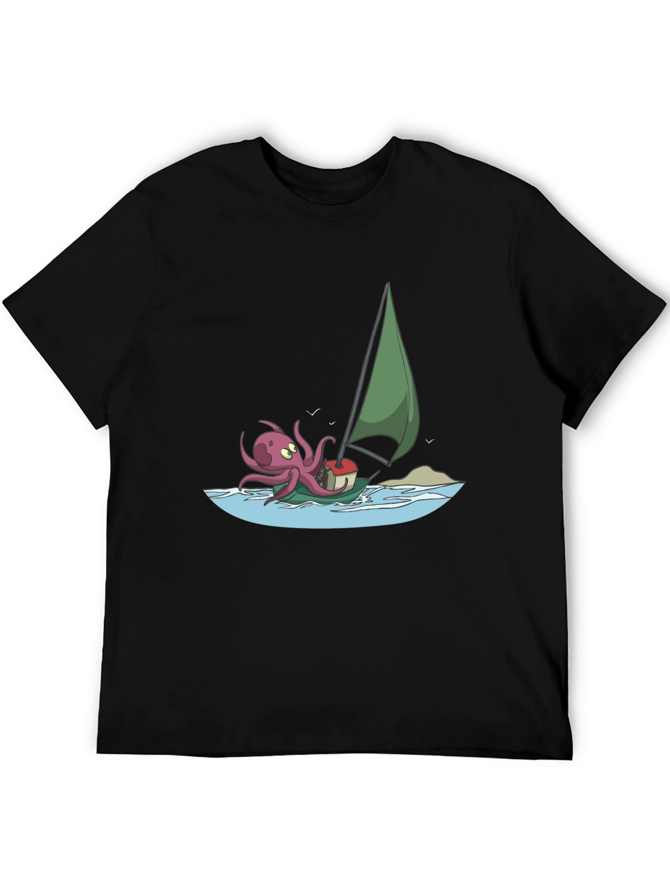Black Octopus Sailing T-Shirt - Cartoon Design view 5