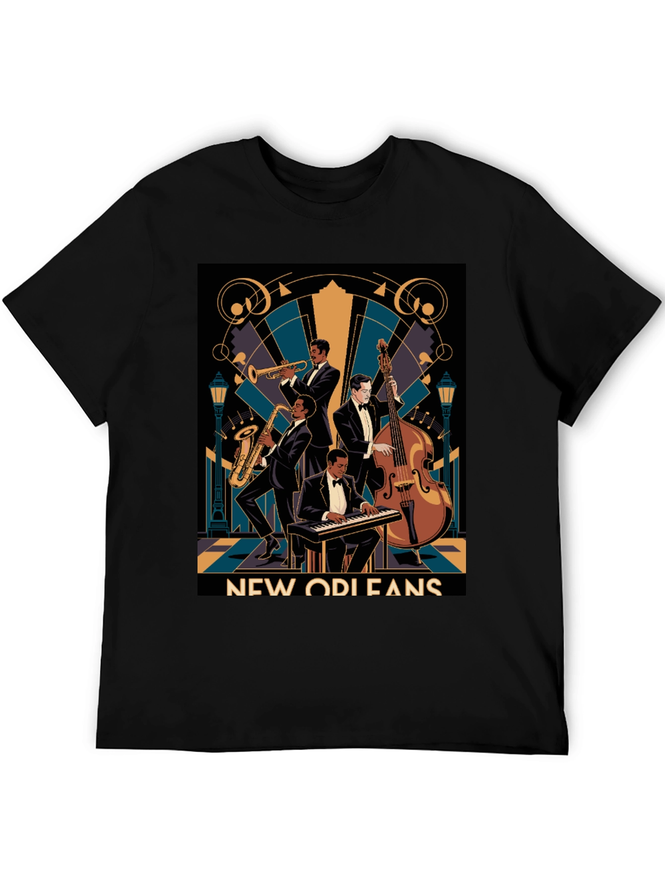 Black New Orleans Jazz Band T-Shirt - Vintage Style view 5