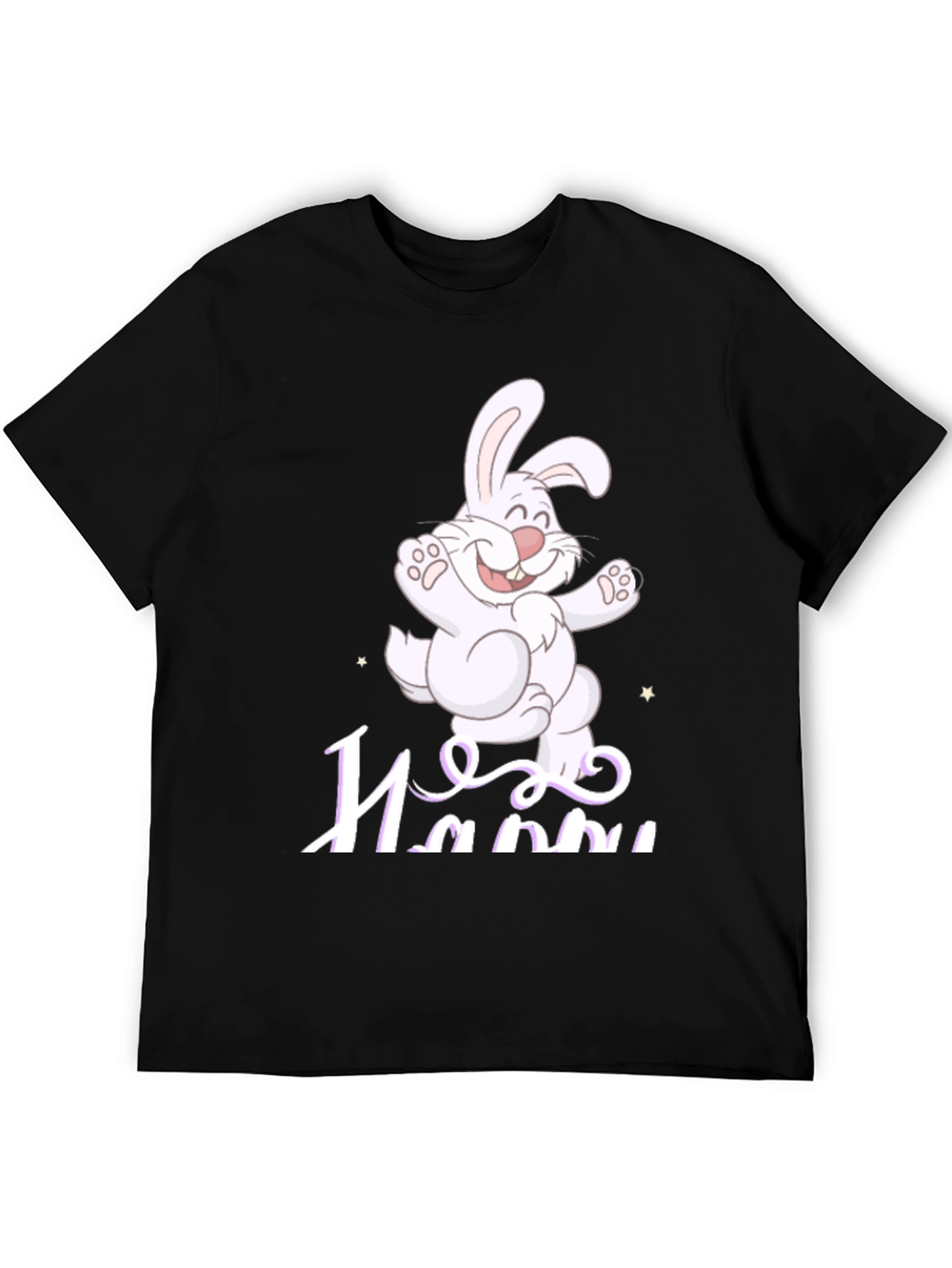 Black Happy Easter Bunny T-Shirt - Cartoon Rabbit Design view 5