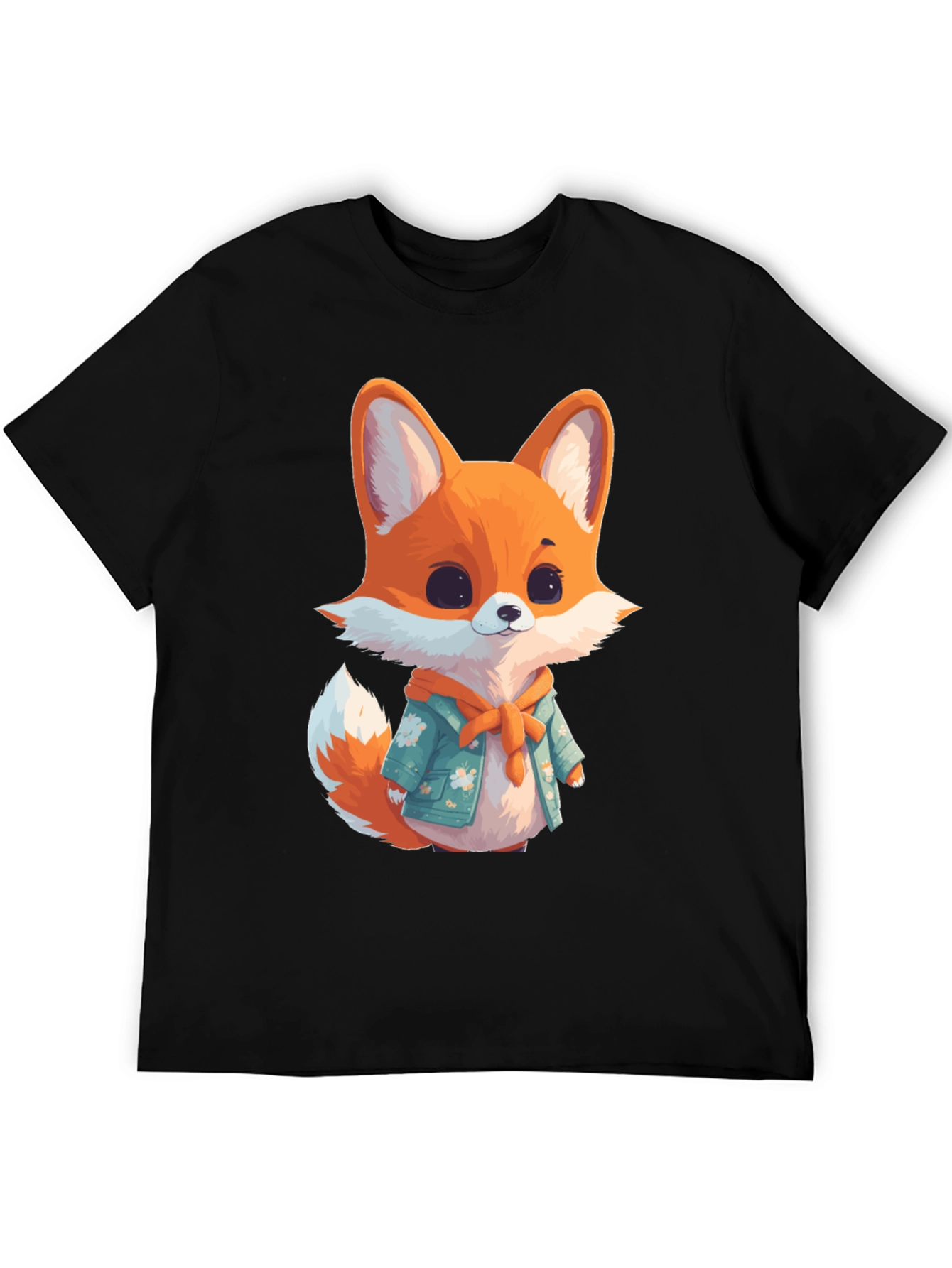 Black Cute Fox Graphic Black T-Shirt view 5
