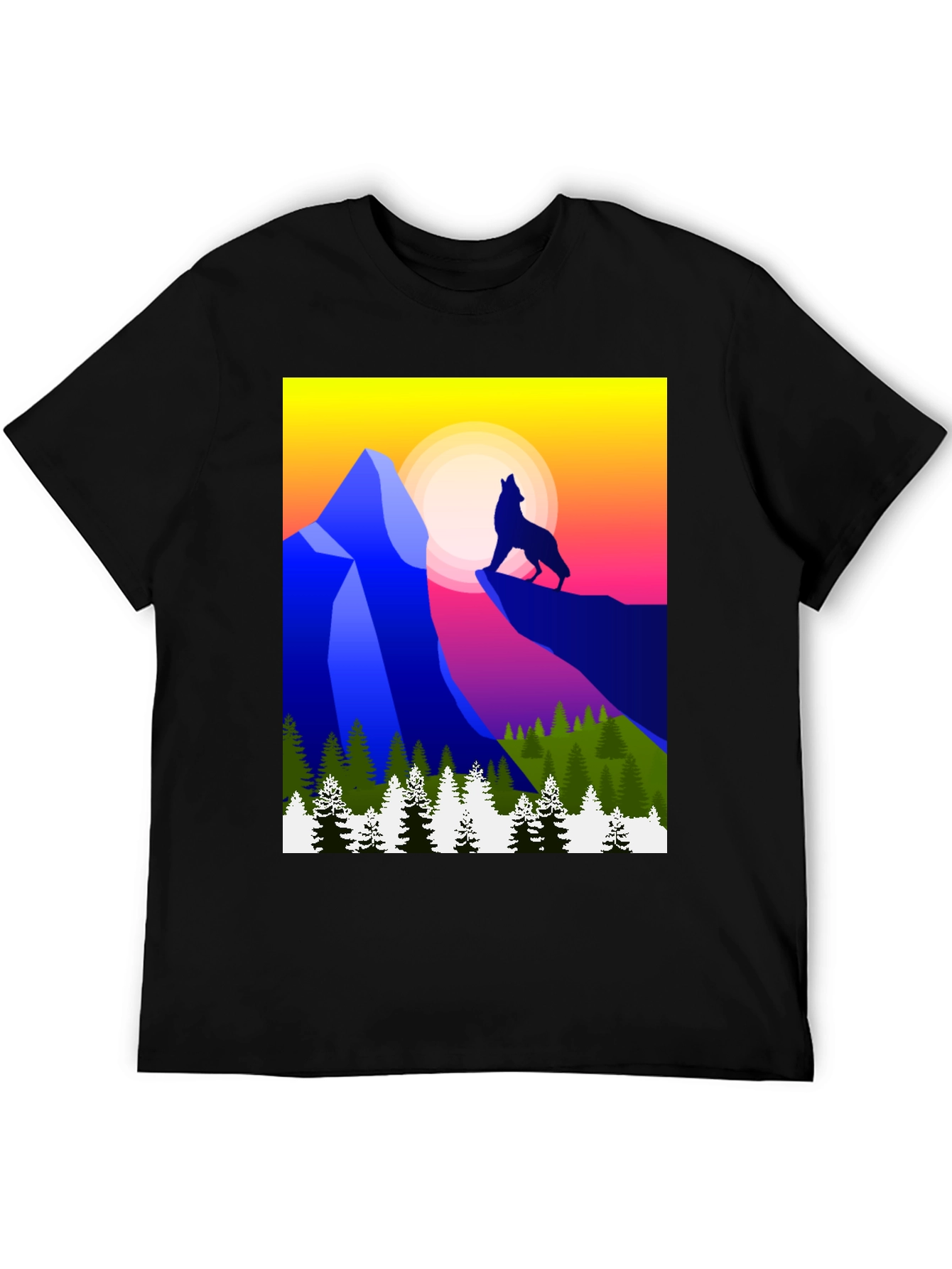 Black Wolf Mountain Graphic Tee - Stylish Black T-Shirt view 5