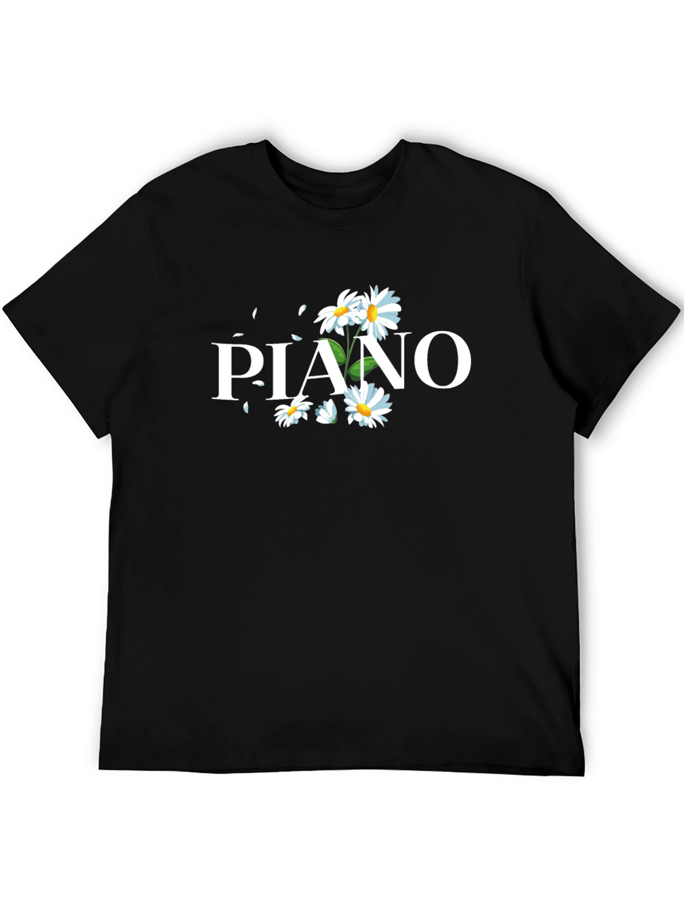 Black Floral Piano T-Shirt - Black Cotton Tee view 5
