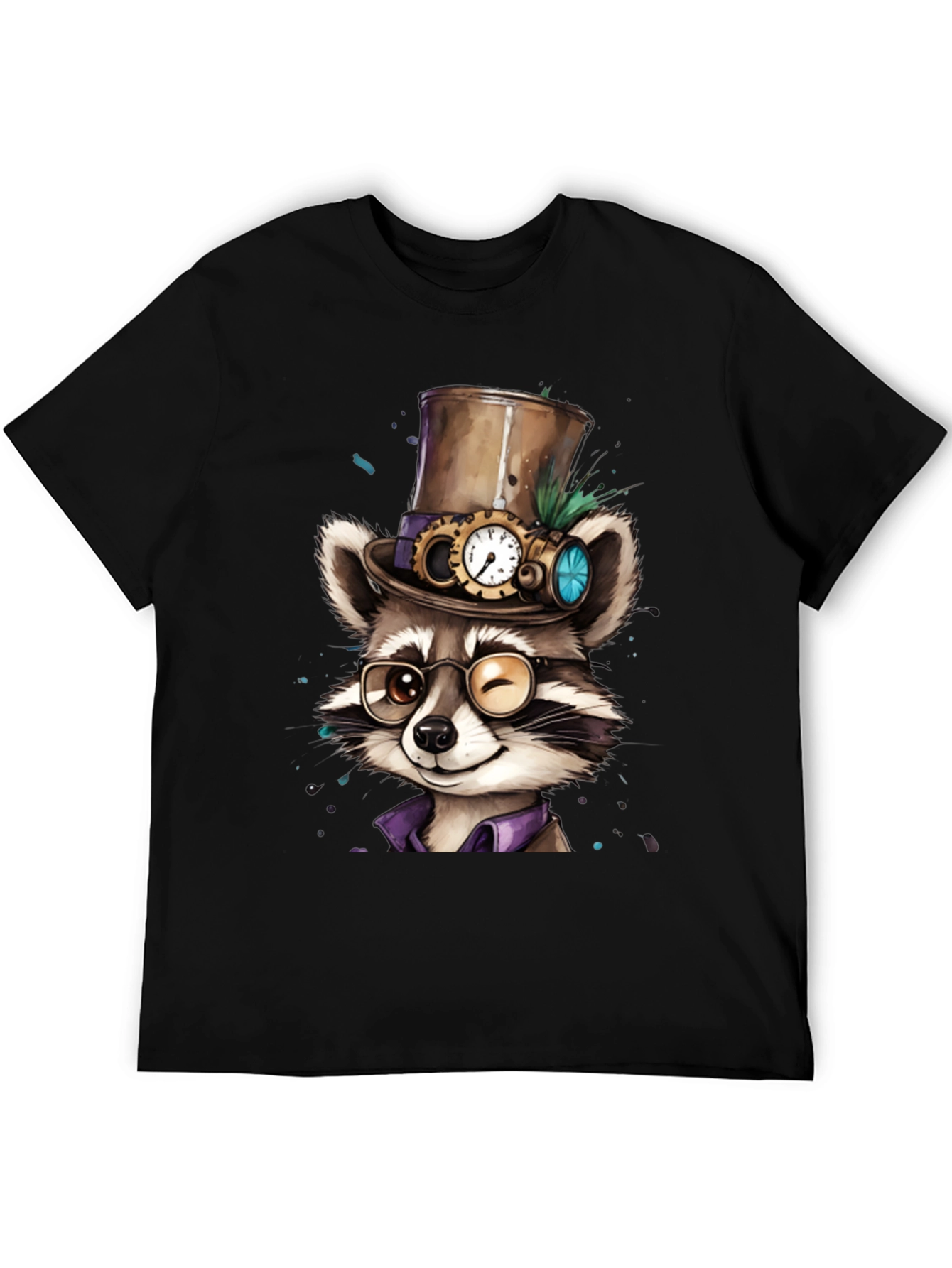Black Steampunk Raccoon Graphic Tee view 5