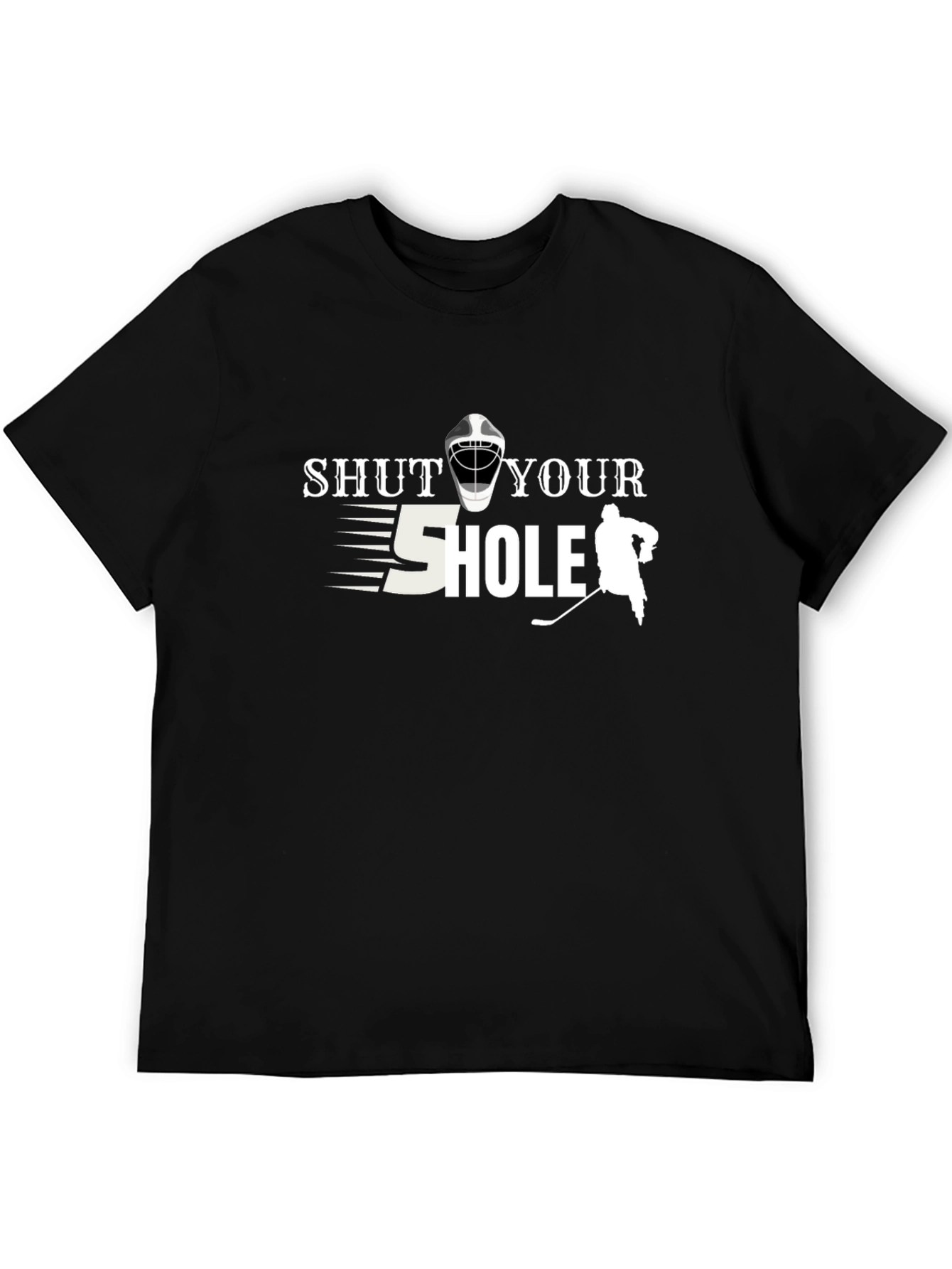 Black Shut Your 5 Hole Hockey T-Shirt - Funny Graphic Tee view 5