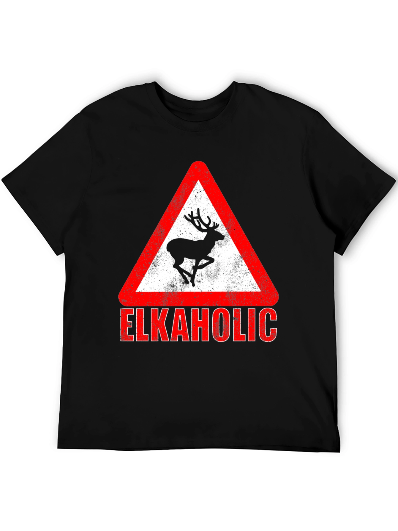 Black Elkaholic Graphic Tee - Funny Elk Warning Sign view 5