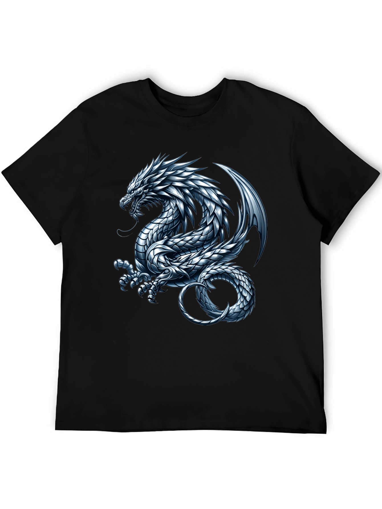 Black Black T-Shirt with Silver Dragon Graphic view 5