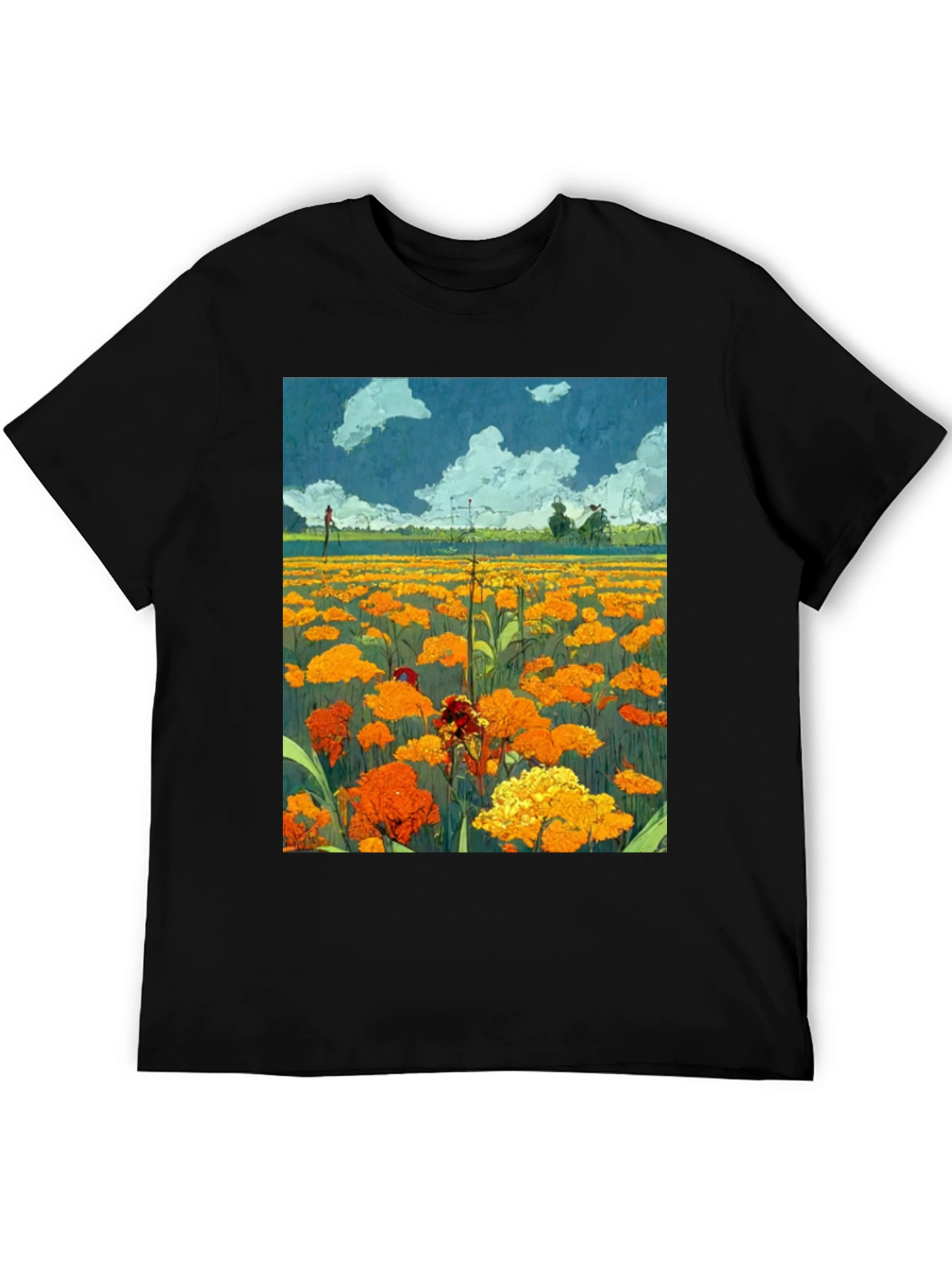 Black Floral Field Print Black T-Shirt view 5
