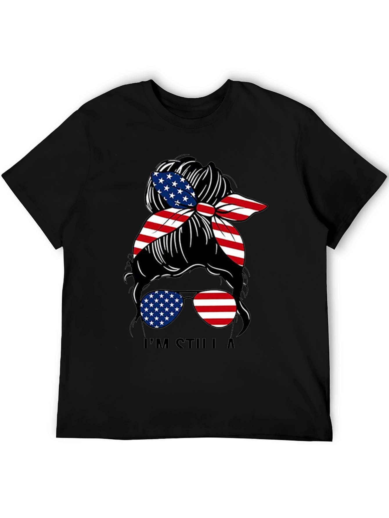 Black Patriotic Messy Bun T-Shirt - American Flag view 5