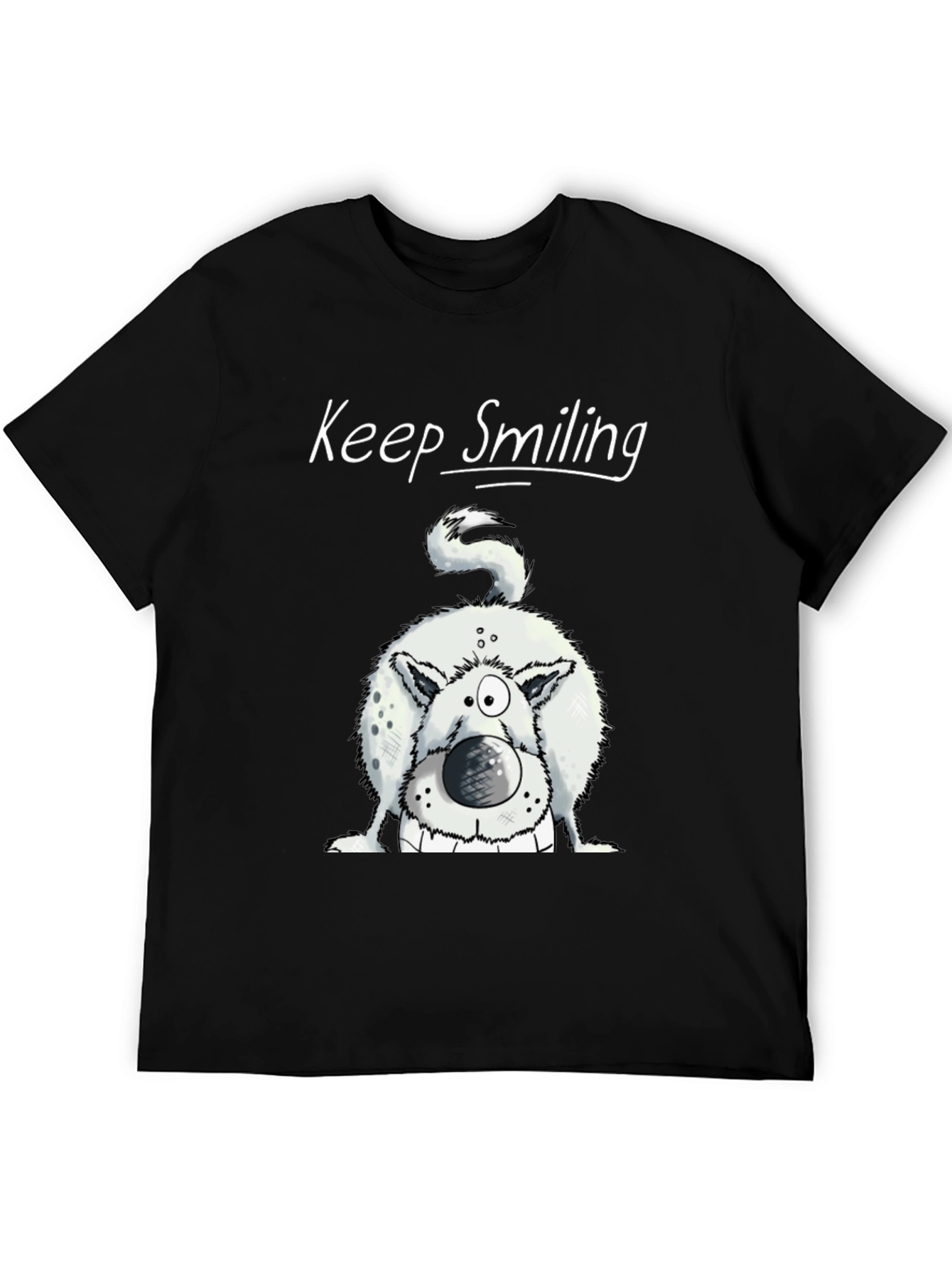 Black Keep Smiling Dog Graphic Tee - Black Cotton Shirt view 5