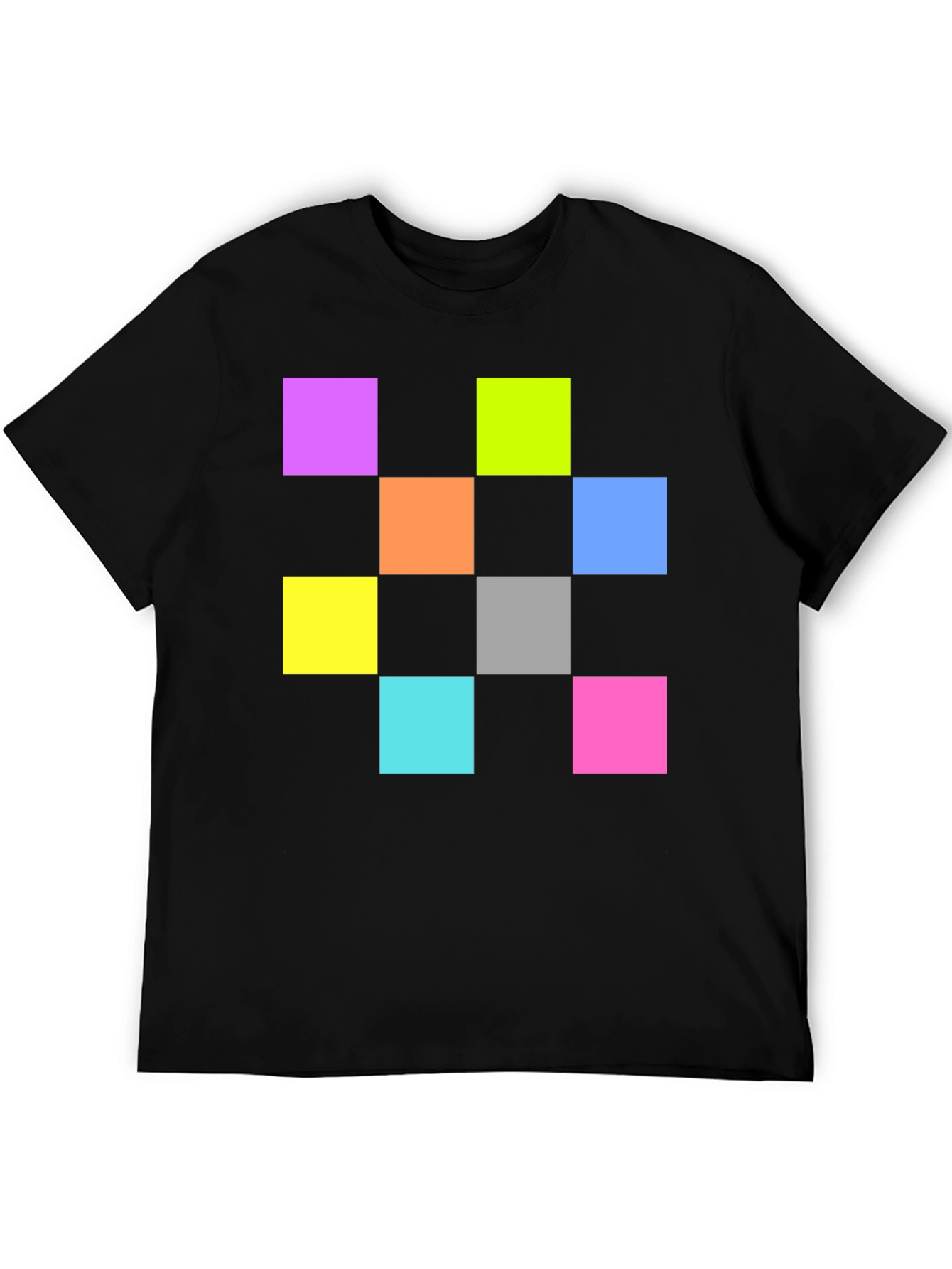 Black Colorful Squares Graphic Black T-Shirt view 5