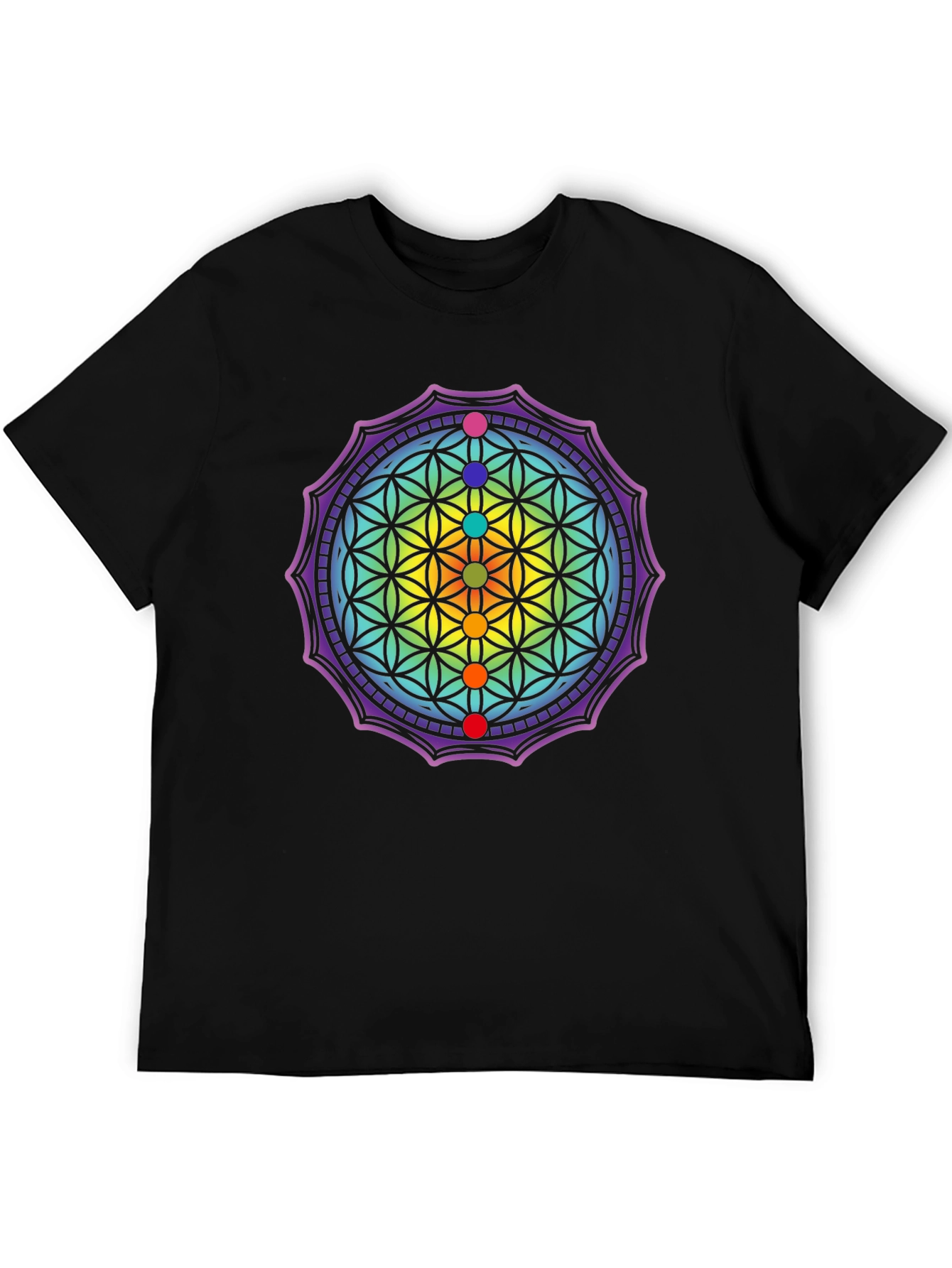 Black Chakra Flower of Life Graphic Tee view 5