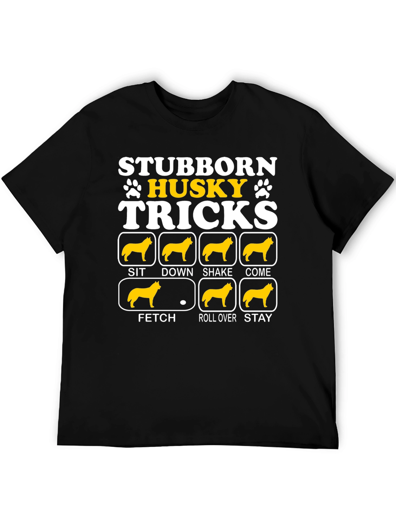 Black Stubborn Husky Tricks Graphic T-Shirt view 5