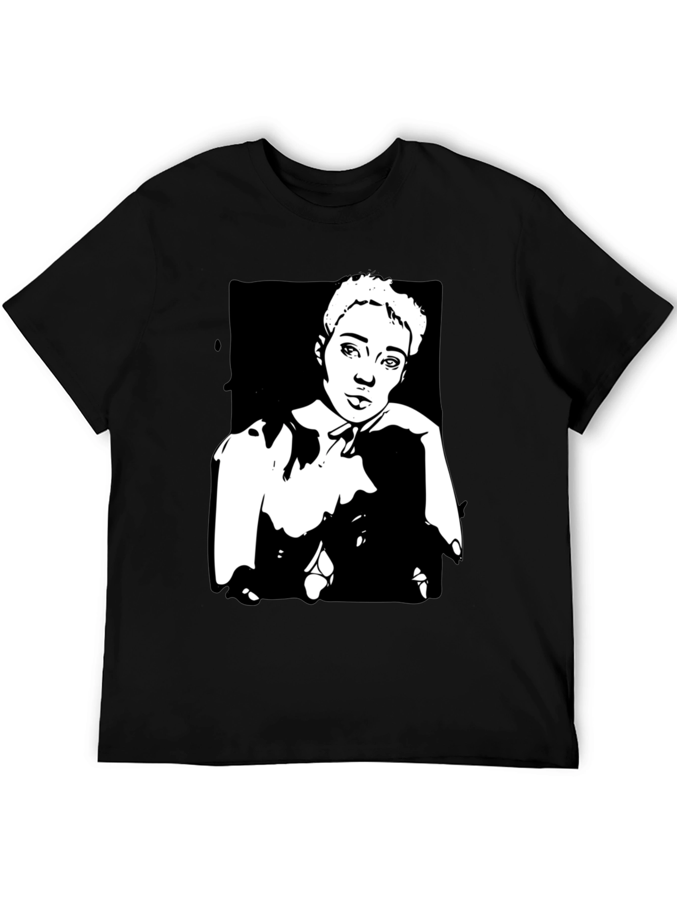 Black Black T-Shirt with Unique Portrait Graphic view 5