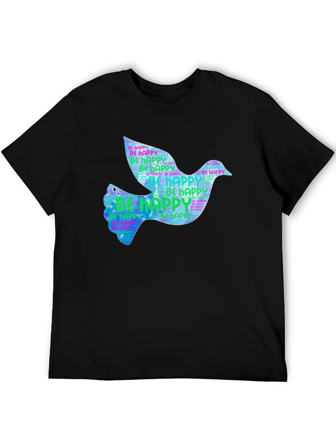Black Peace Dove "Be Happy" Graphic Black T-Shirt view 5