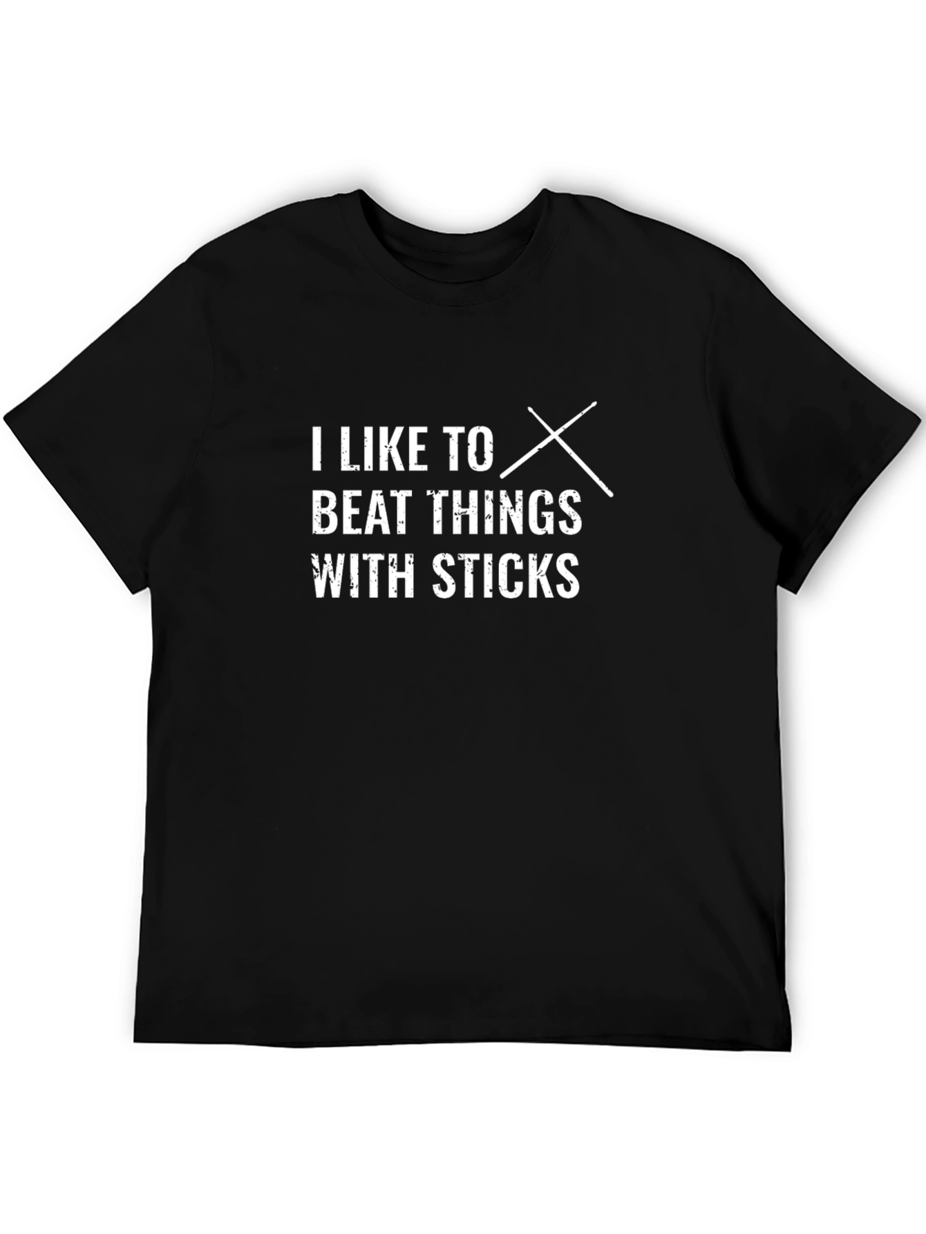 Black I Like To Beat Things With Sticks Funny Drummer T-Shirt view 5