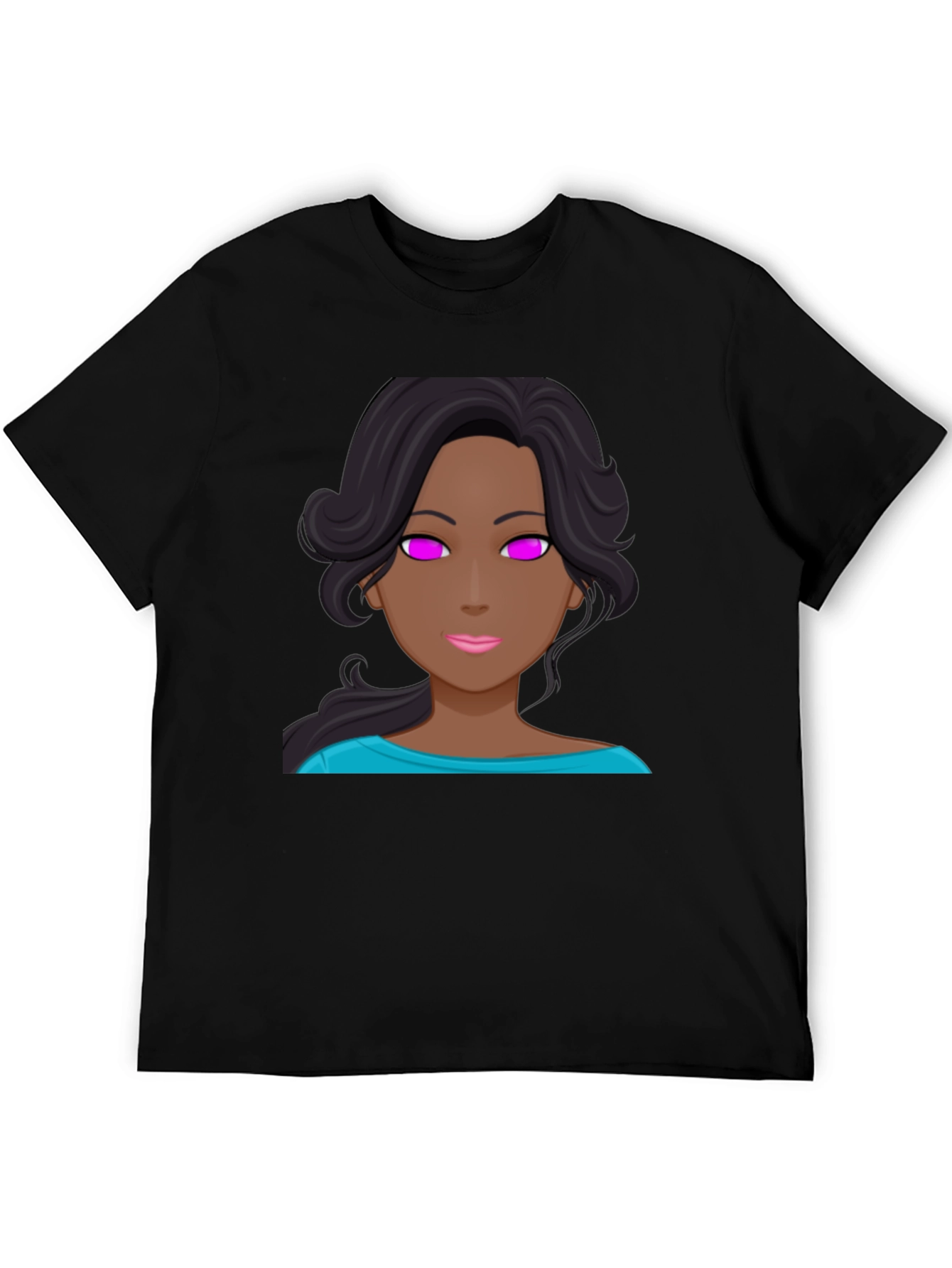 Black Cartoon Girl Graphic Tee - Black Unisex T-Shirt view 5
