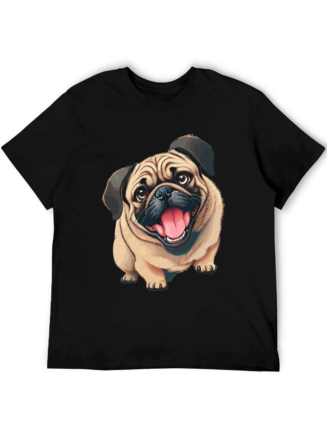 Black Pug Dog Graphic Tee - Men's Black Cotton T-Shirt view 5