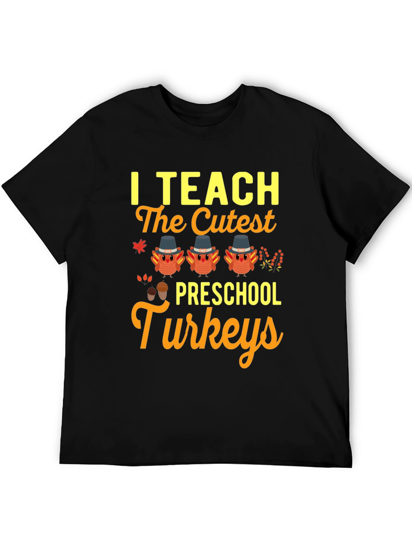 Black Cute Preschool Turkey Teacher T-Shirt view 5