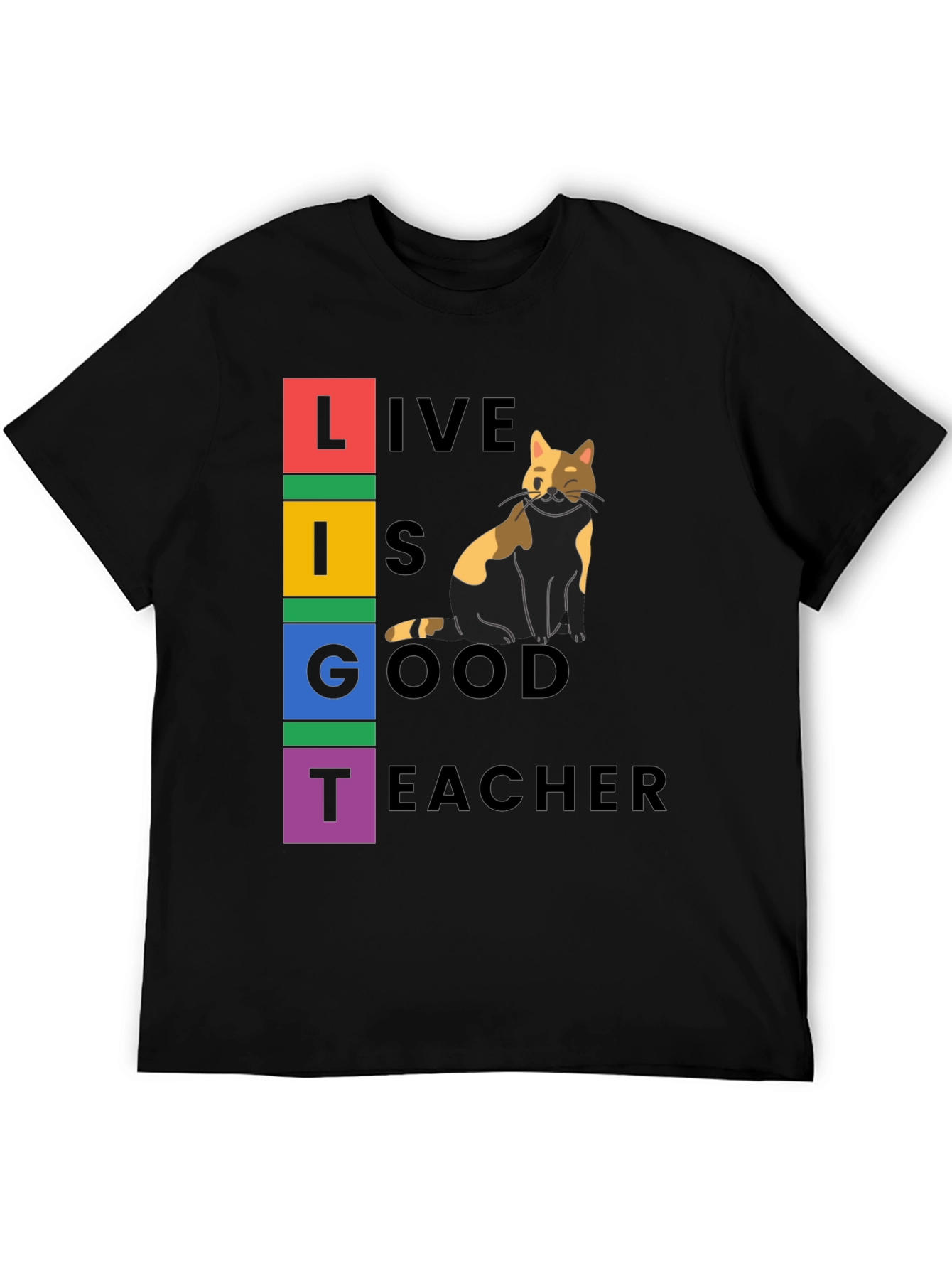Black Live Is Good Cat Teacher Graphic Tee view 5