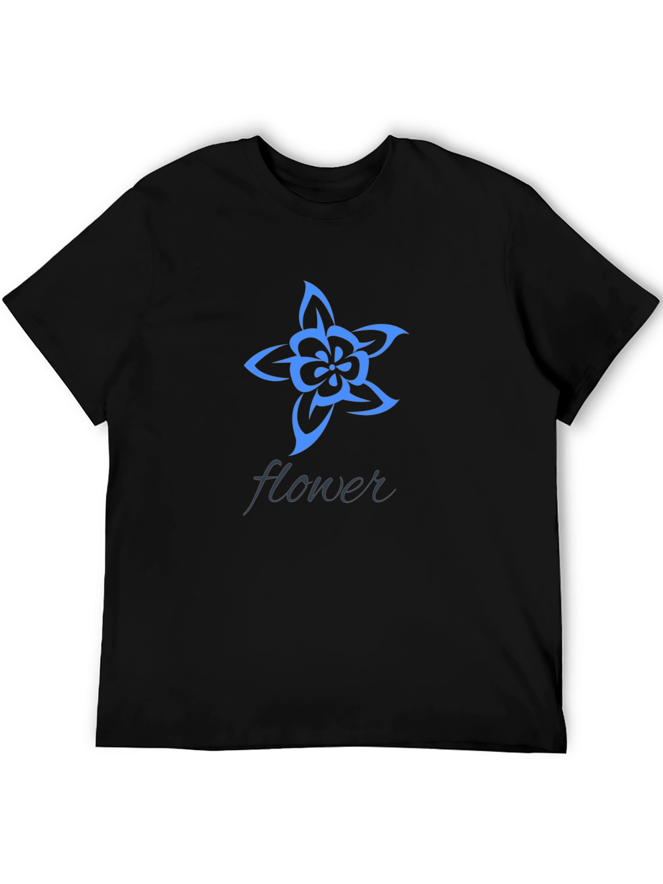 Black Stylish Black T-Shirt with Blue Flower Design view 5
