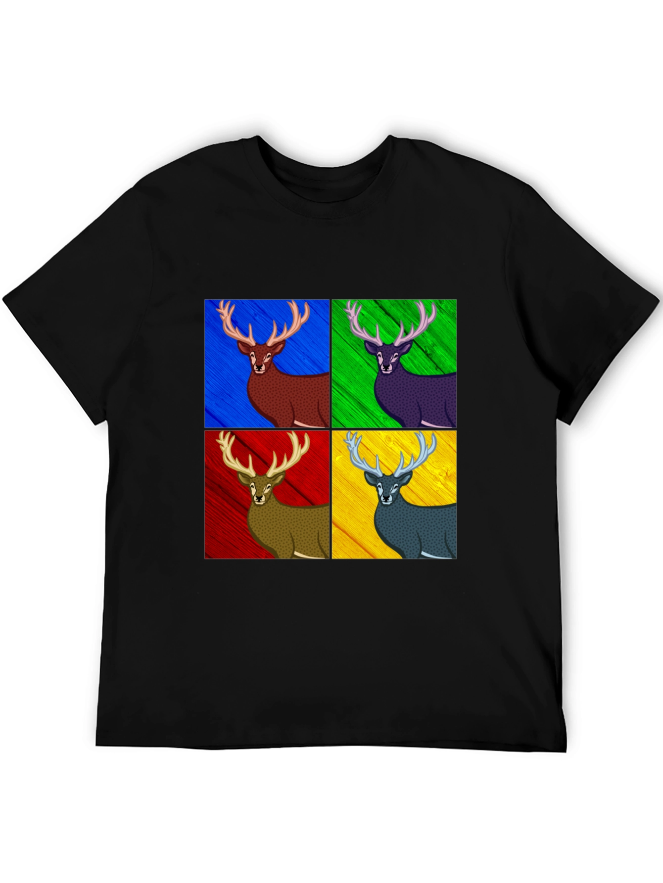 Black Pop Art Deer Graphic Tee - Black Cotton Blend view 5
