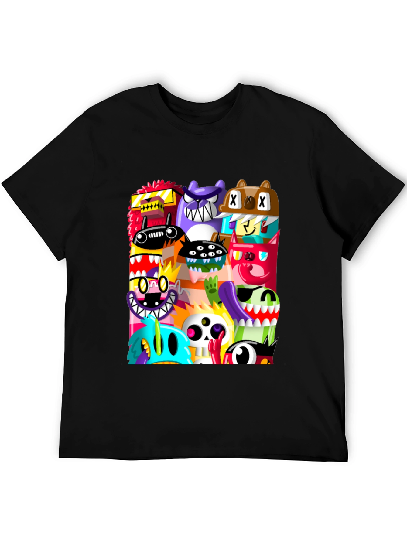 Black Monster Mash Graphic Tee - Unique Cartoon Design view 5