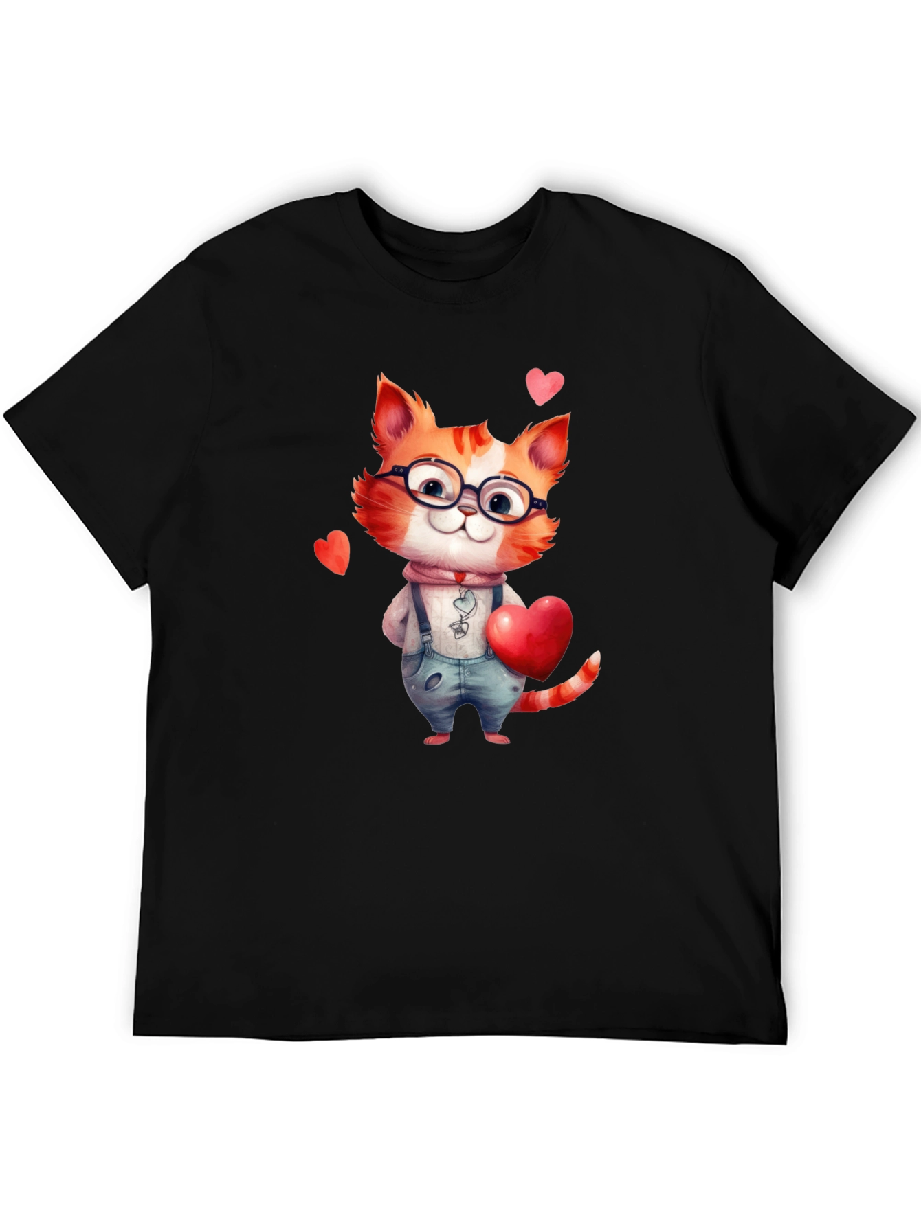 Black Cute Valentine Cat Graphic T-Shirt view 5