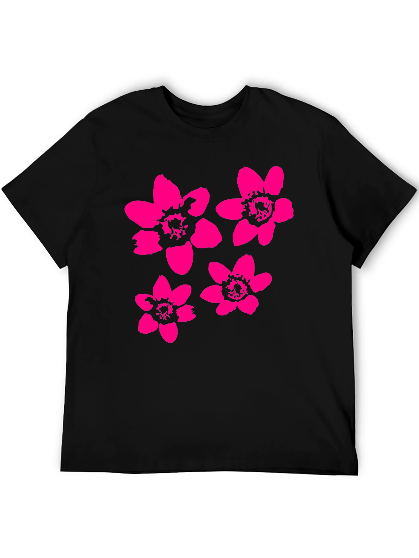 Black Black T-Shirt with Pink Flower Print view 5