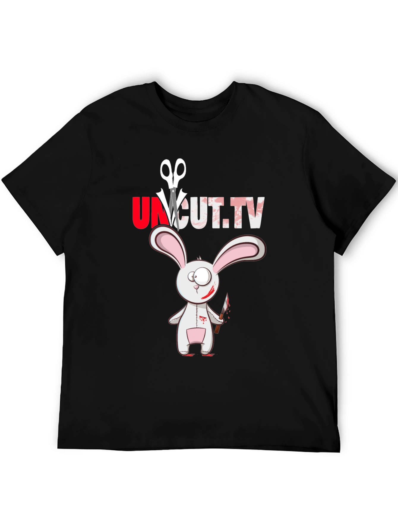 Black Uncut.tv Scary Rabbit T-Shirt view 5