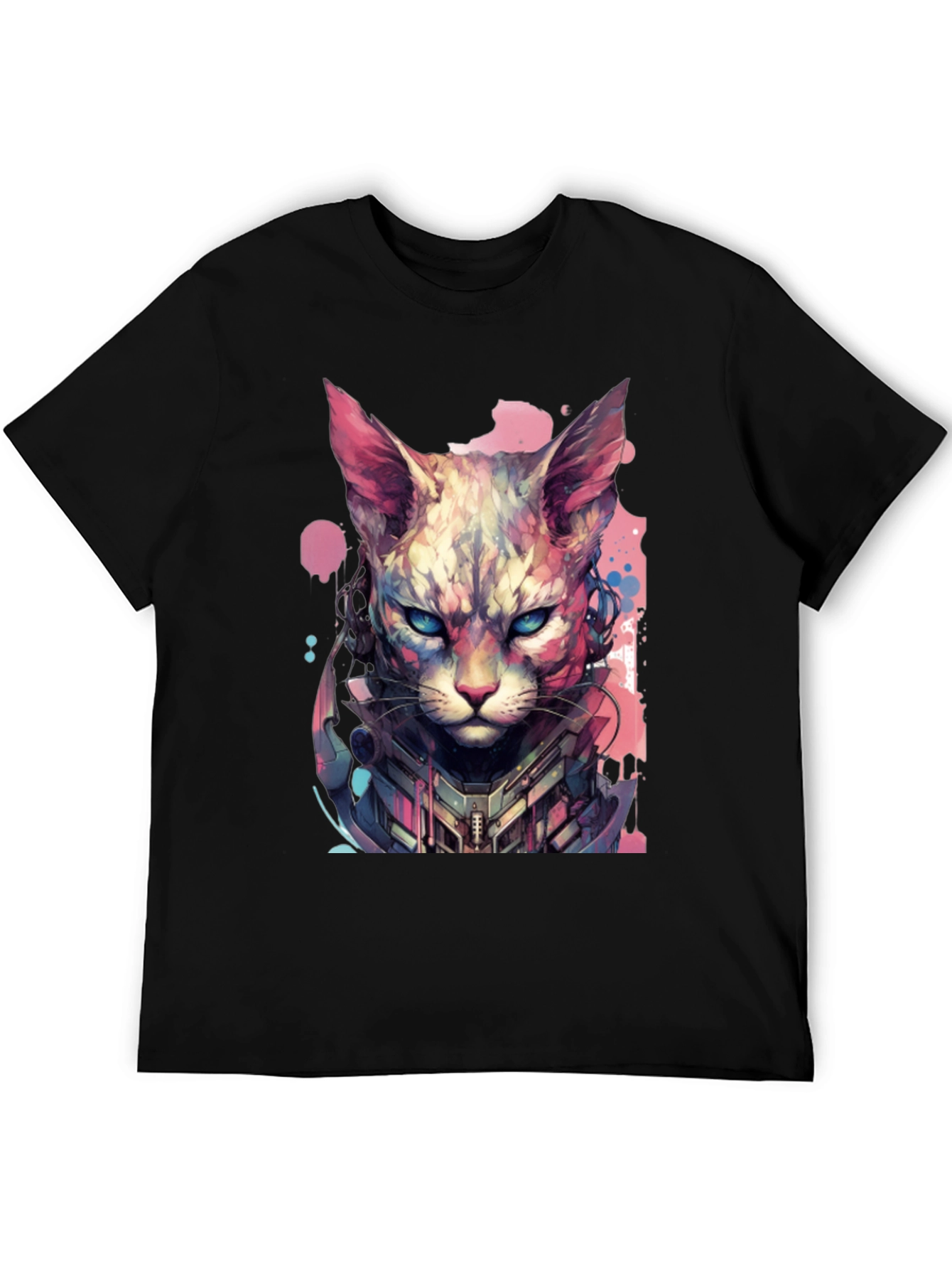 Black Cyberpunk Cat T-Shirt - Unique Graphic Tee view 5