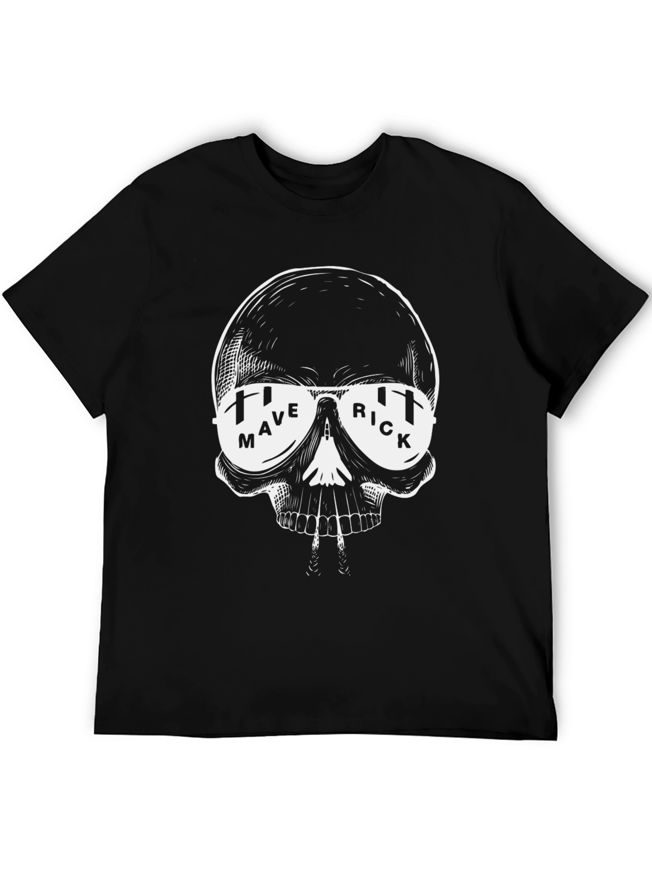 Black Maverick Skull Graphic Tee - Stylish Men's Black T-Shirt view 5