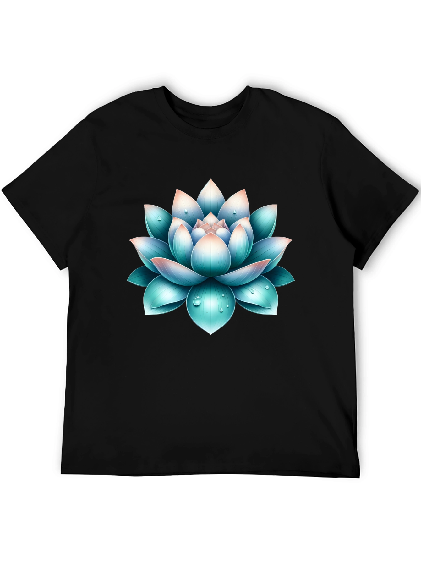 Black Lotus Flower Graphic Print Black T-Shirt view 5