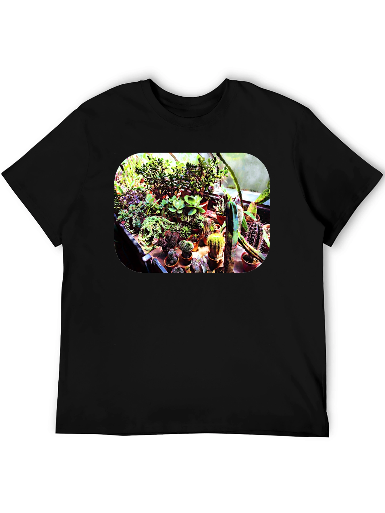 Black Trendy Cactus Garden T-Shirt - Unique Plant Lover Tee view 5