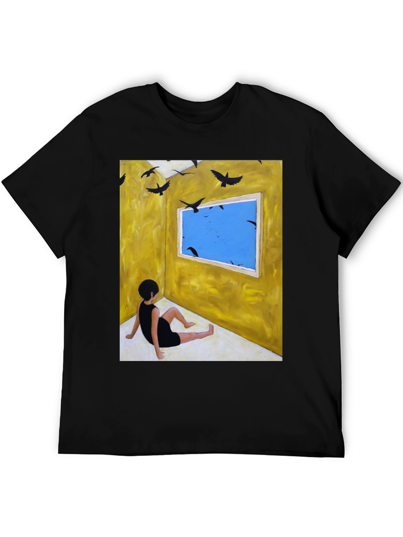 Black Artistic Crow Window Graphic Tee view 5