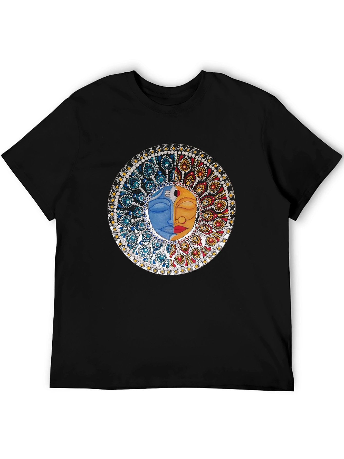 Black Yin Yang Face Graphic Tee - Unisex Black T-Shirt view 5