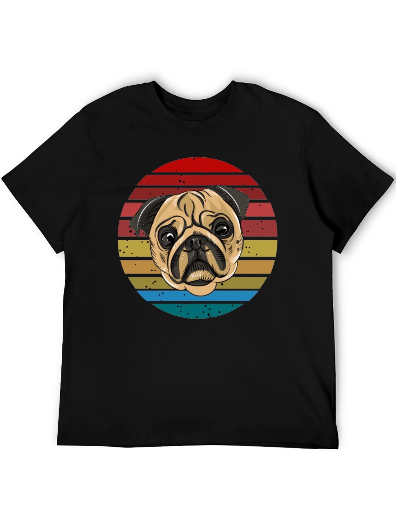 Black Pug Retro T-Shirt, Black Cotton Tee view 5