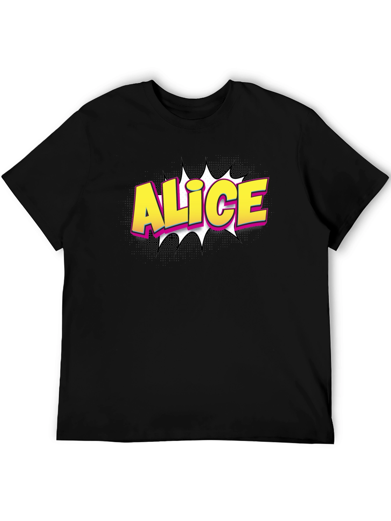 Black Alice Comic Style Graphic T-Shirt view 5