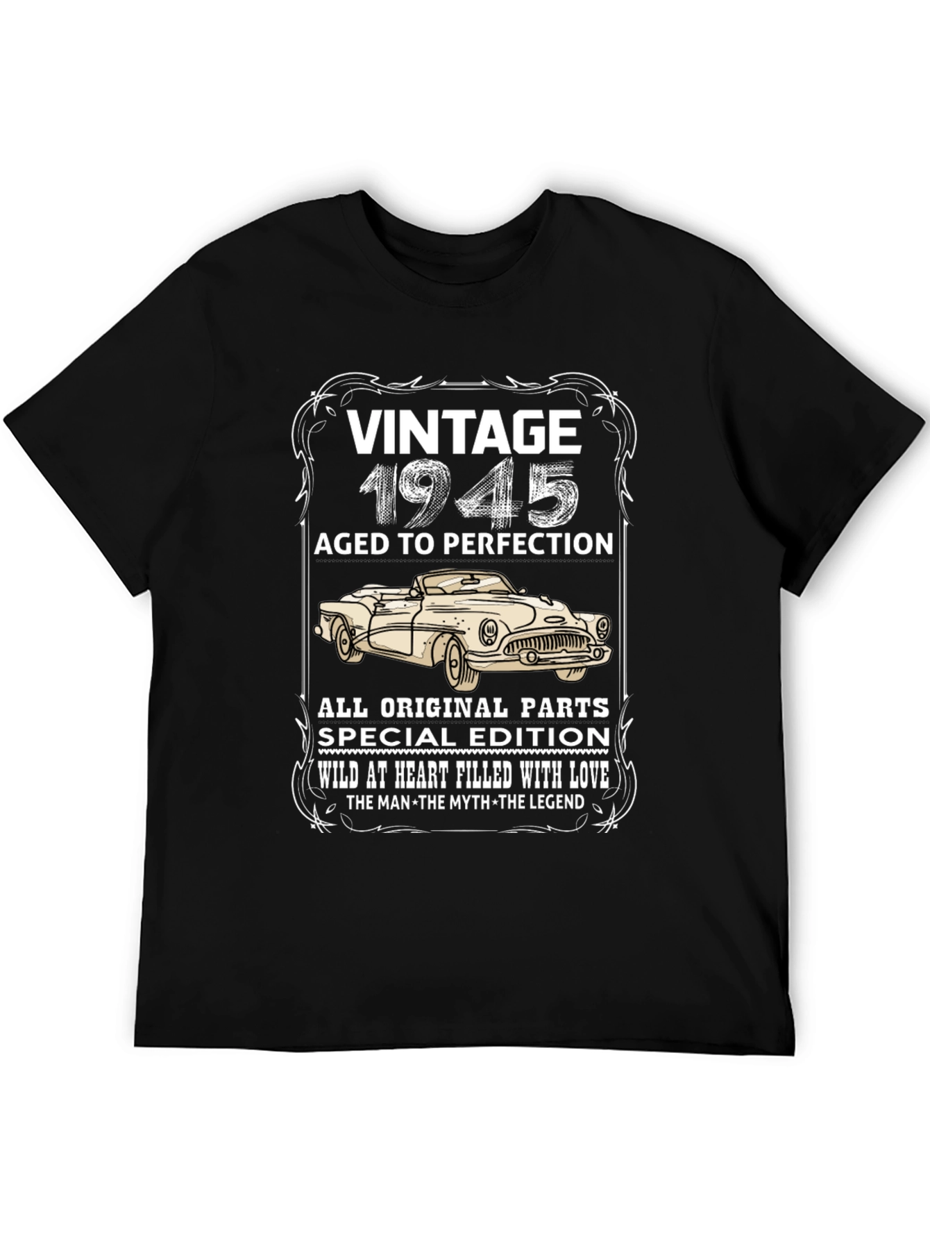 Black Vintage 1945 Car T-Shirt - Aged to Perfection view 5