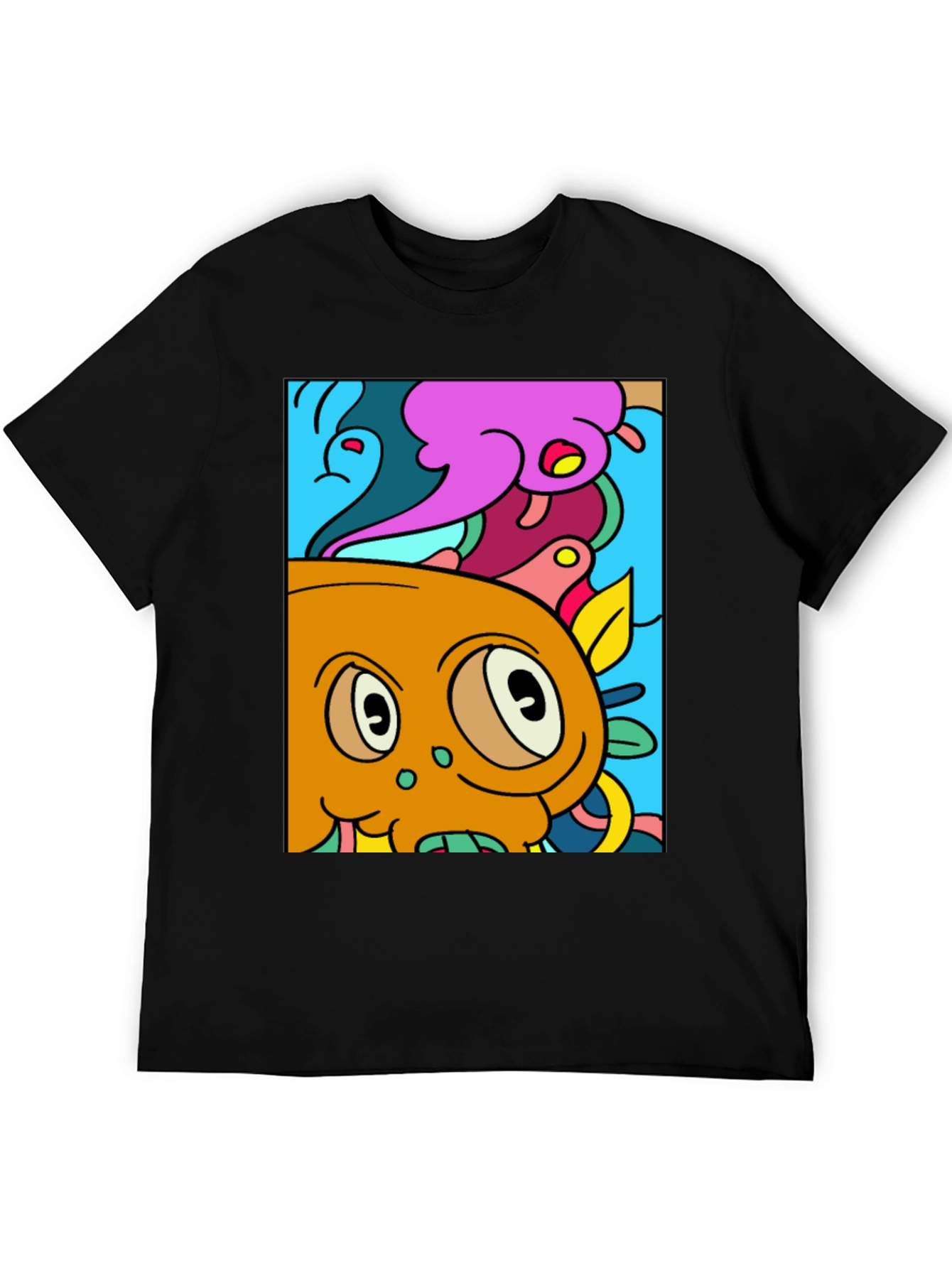 Black Cartoon Graphic Print Crew Neck T-Shirt view 5