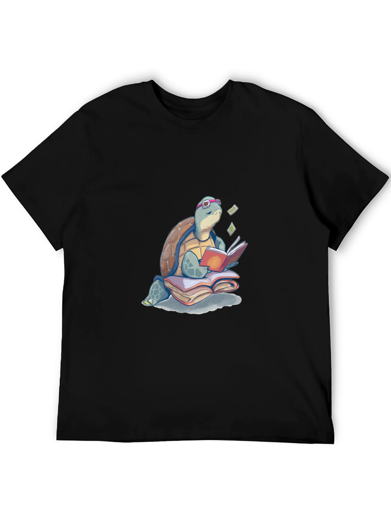 Black Turtle Reading Book T-Shirt view 5