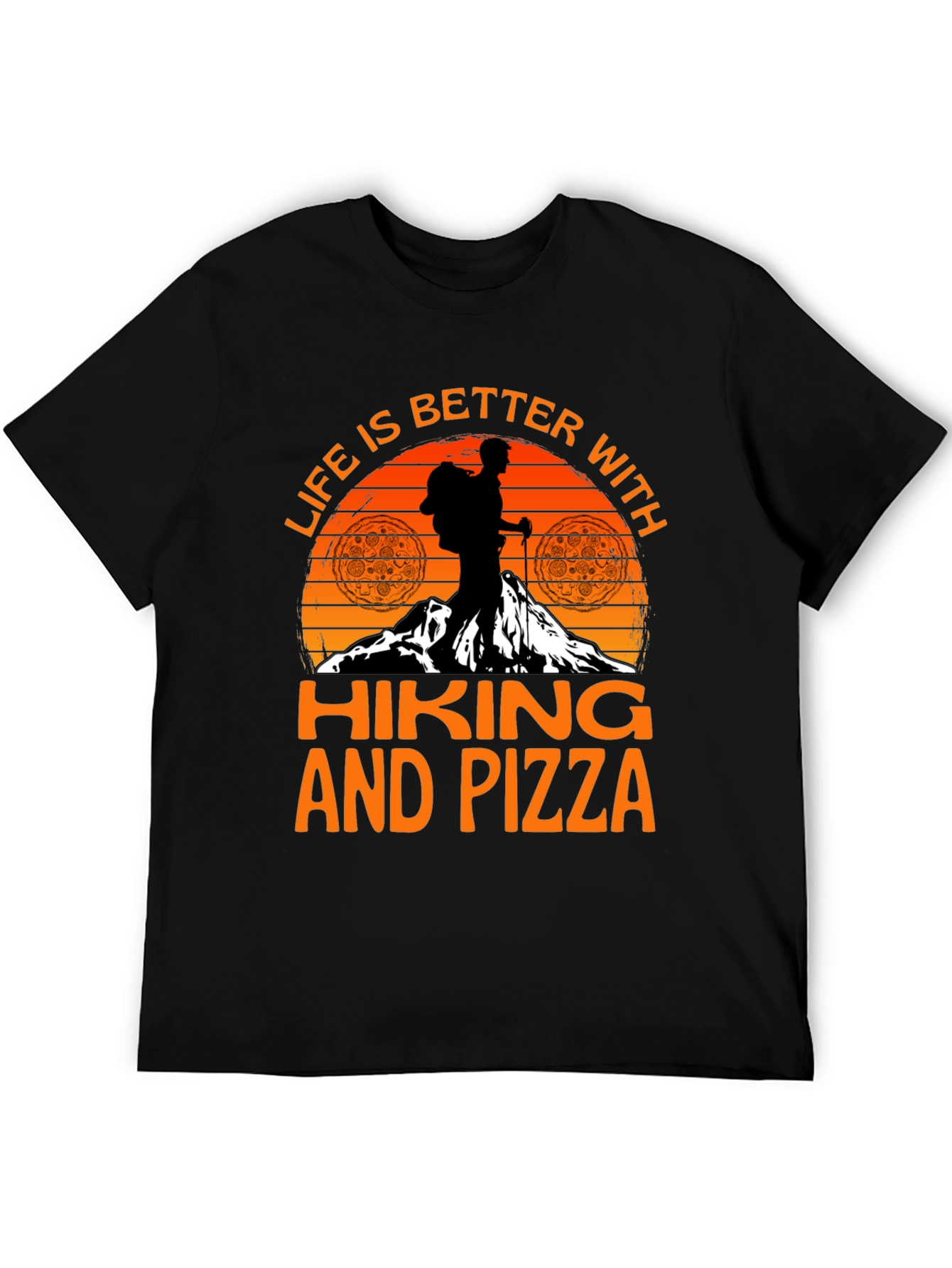 Black Hiking and Pizza Graphic Tee view 5