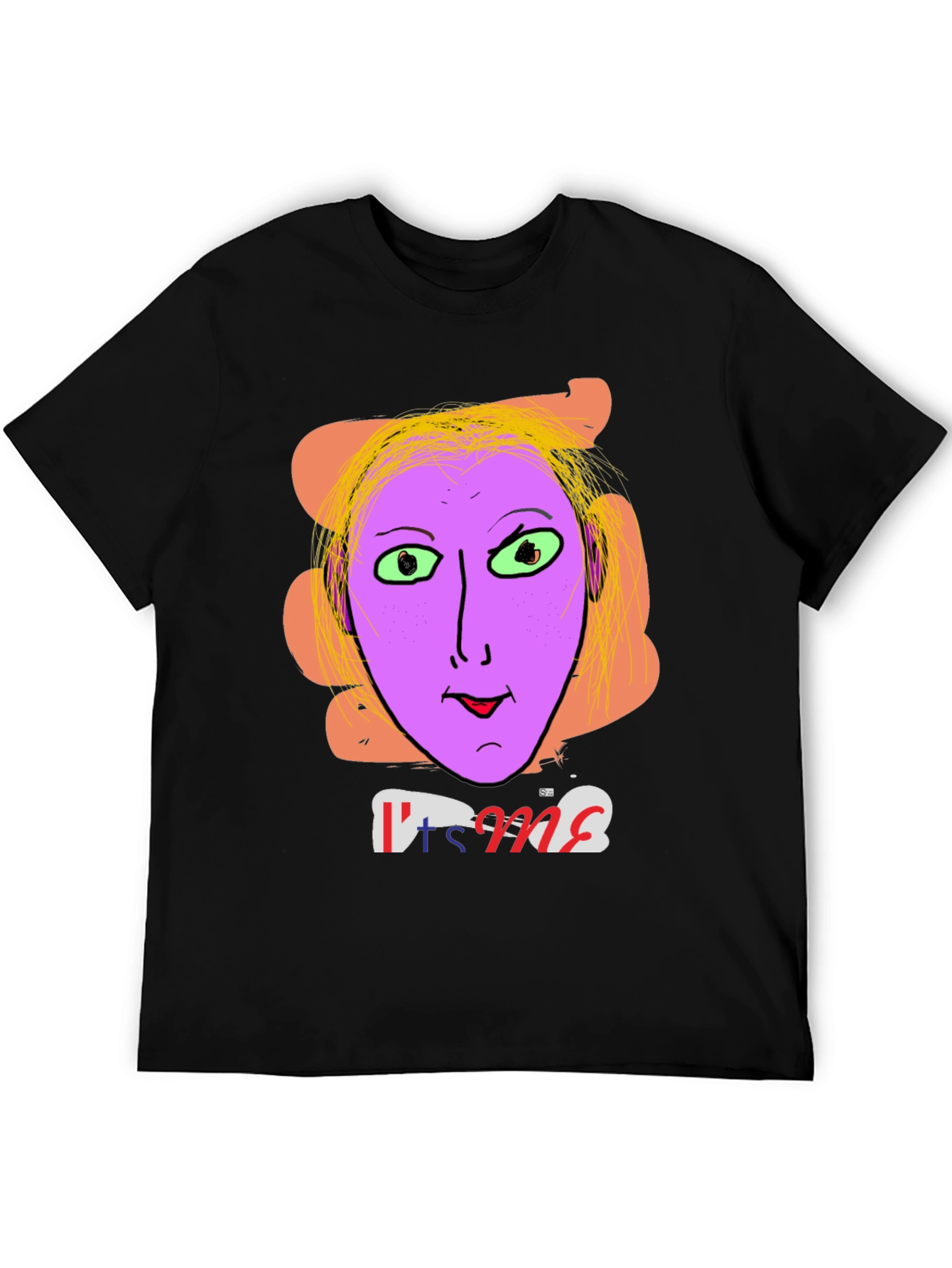 Black Unique Graphic Tee - "It's Me" Funny Purple Face view 5