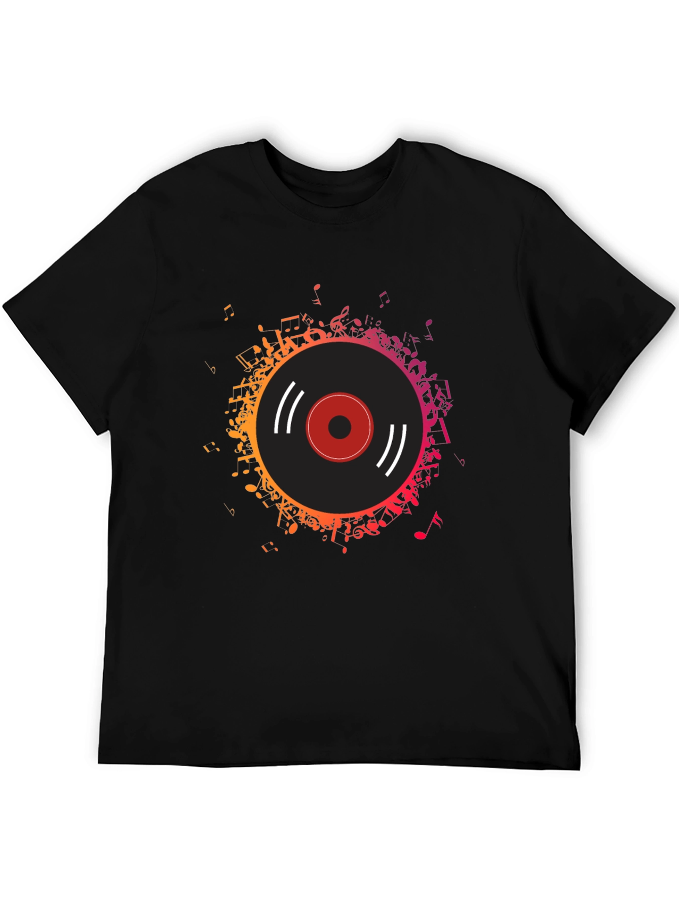 Black Vinyl Record Music Notes Graphic Tee view 5