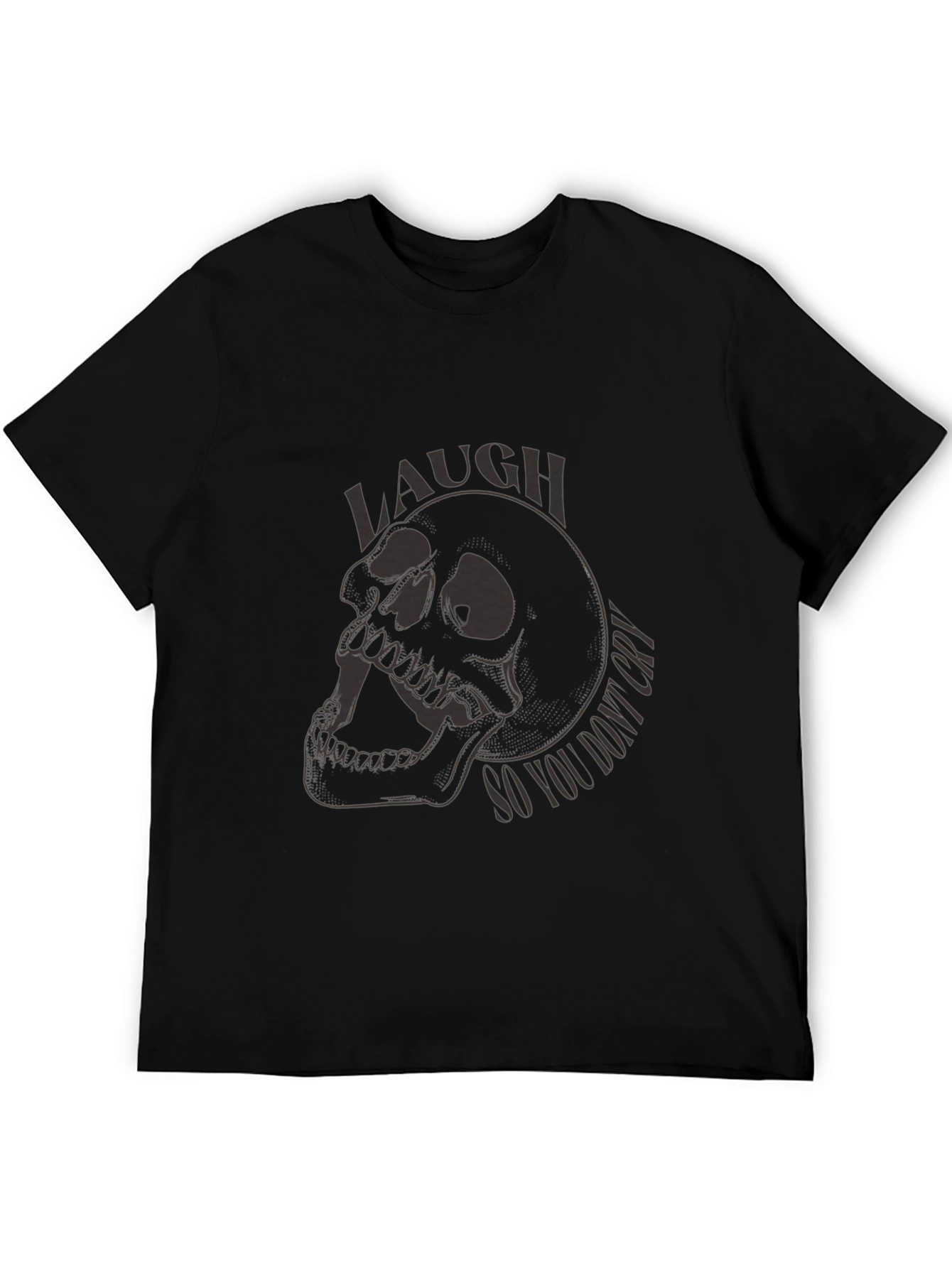 Black Skull Graphic T-Shirt - Laugh So You Don't Cry Tee view 5