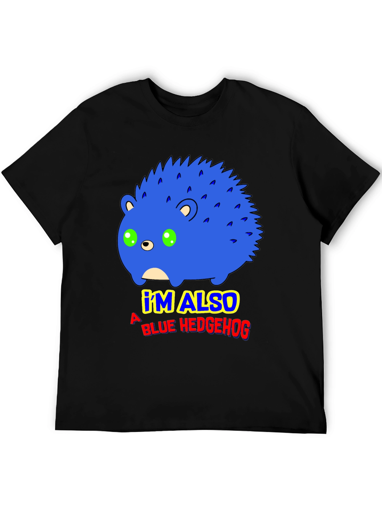 Black Blue Hedgehog Graphic T-Shirt - Funny Cartoon Tee view 5