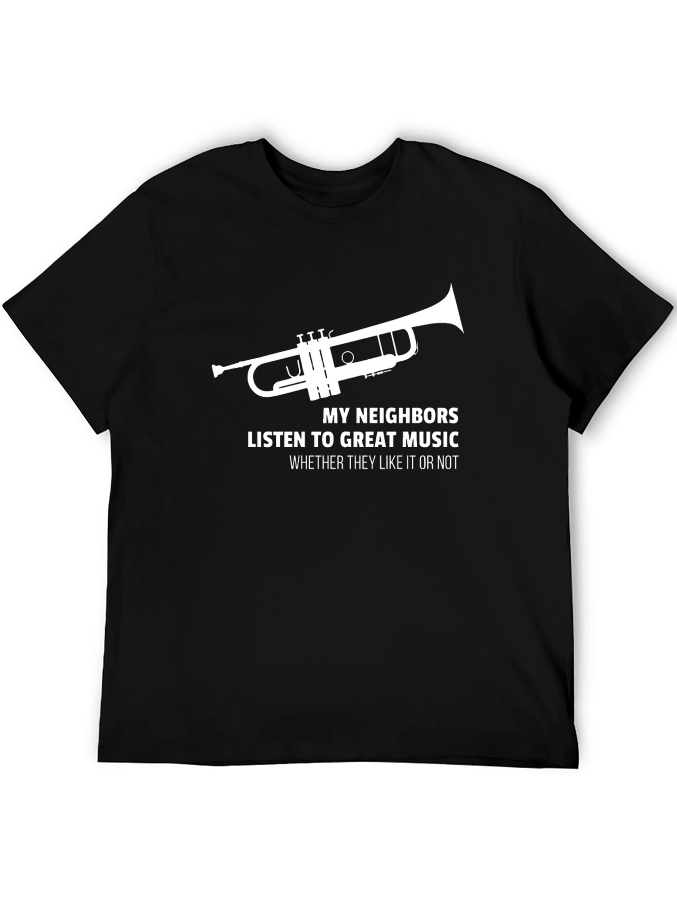 Black Funny Music Lover T-Shirt: My Neighbors Listen Trumpet Tee view 5