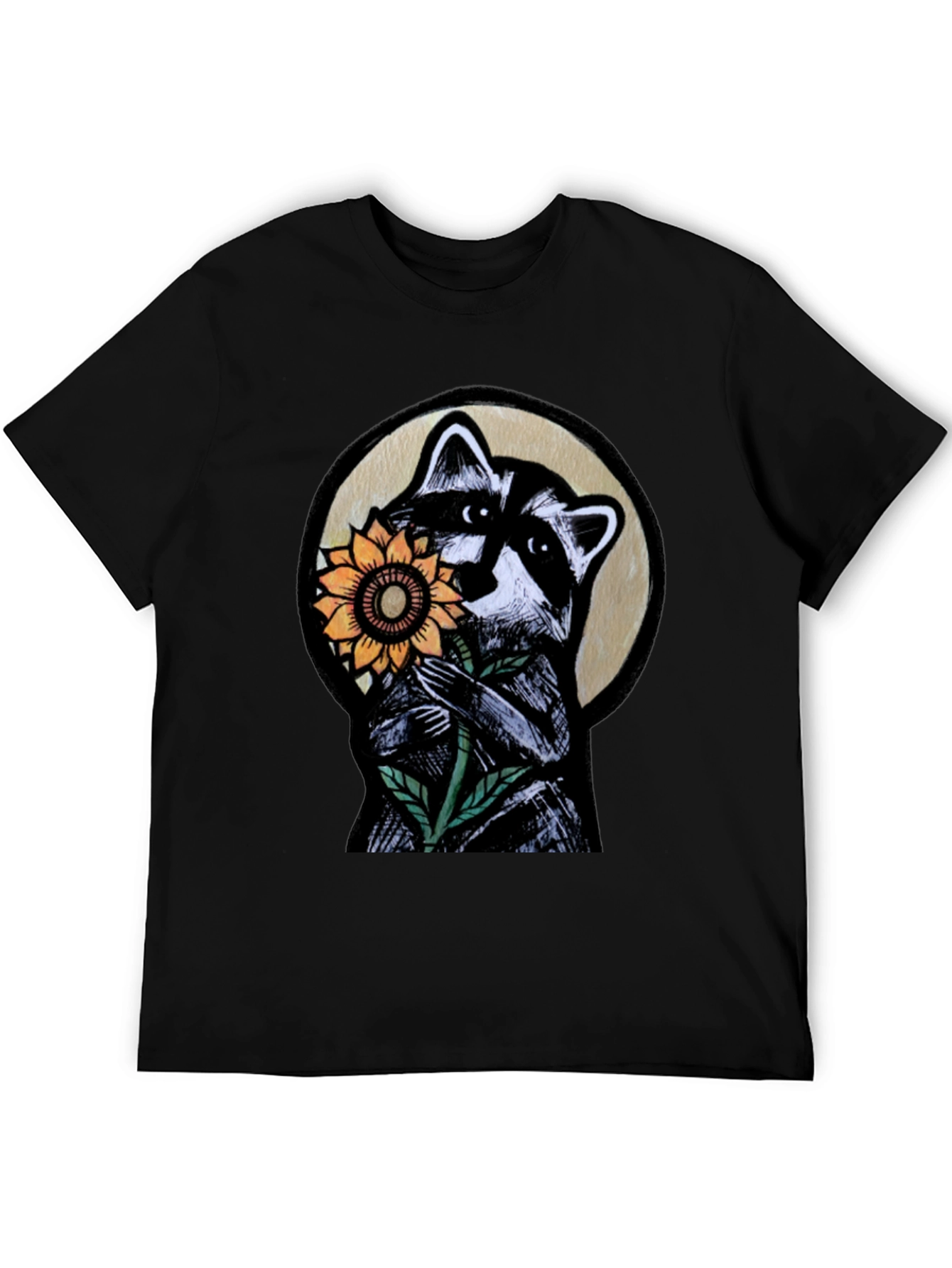 Black Raccoon Sunflower Graphic Tee - Black view 5