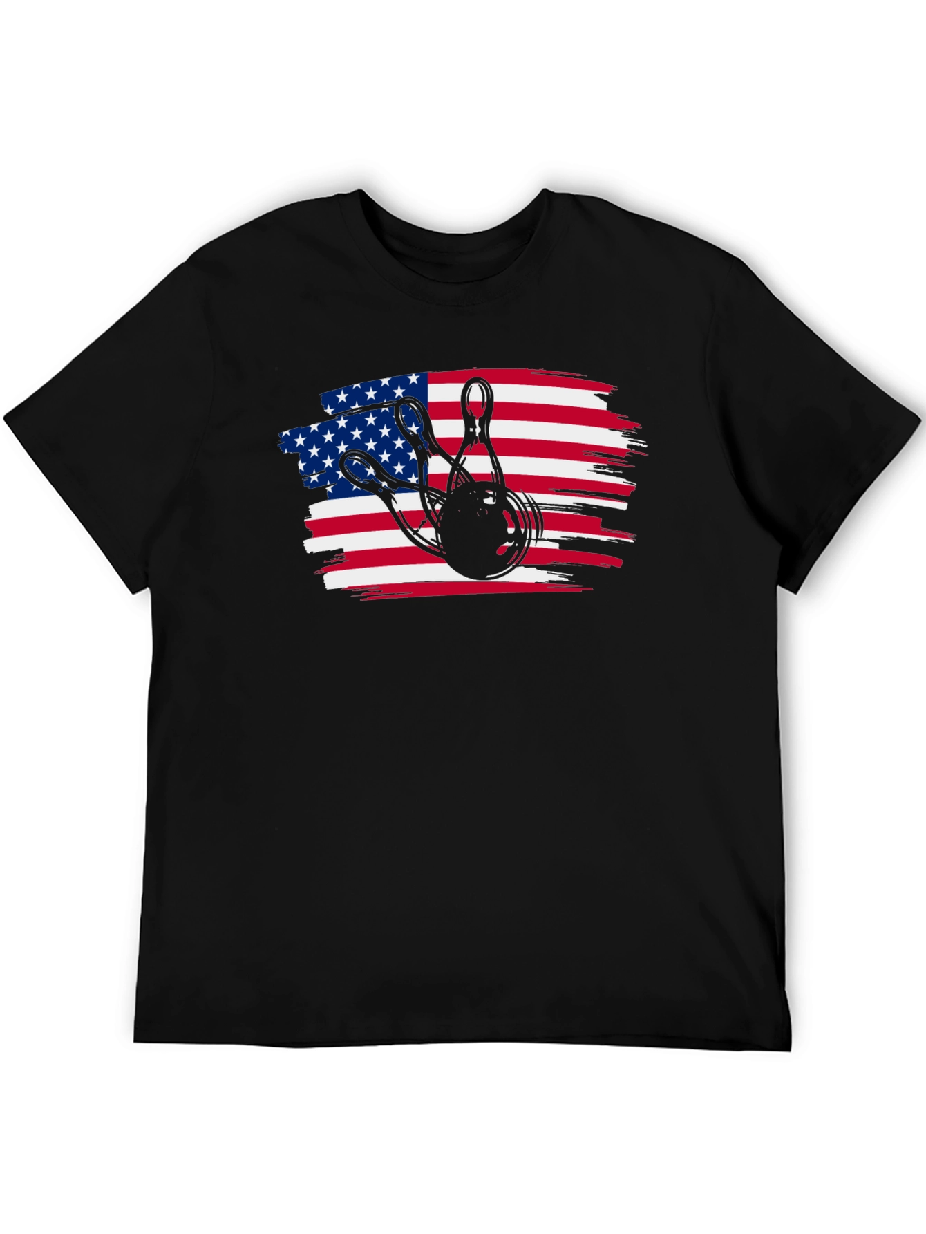 Black American Flag Bowling T-Shirt view 5