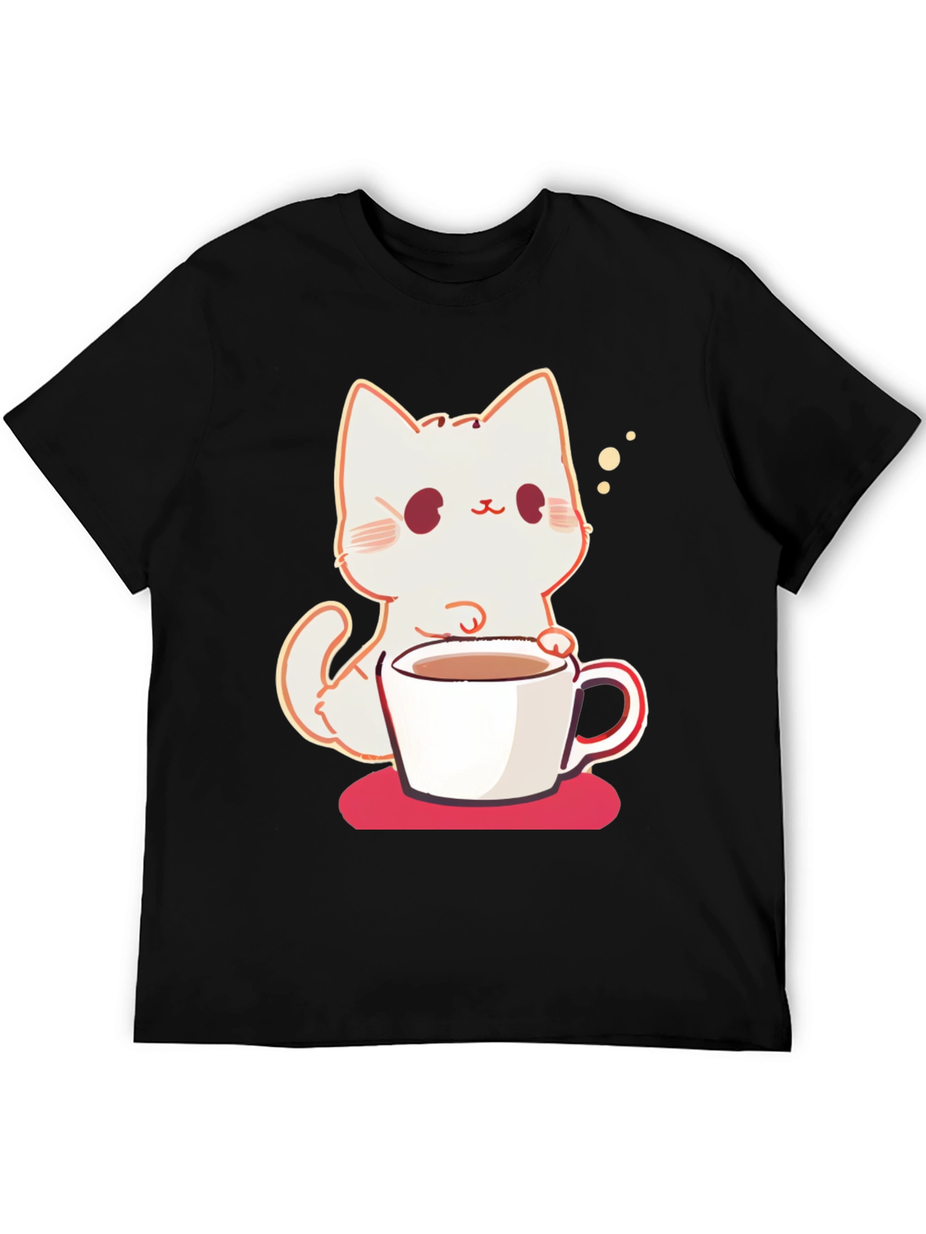Black Cute Cat with Coffee T-Shirt view 5